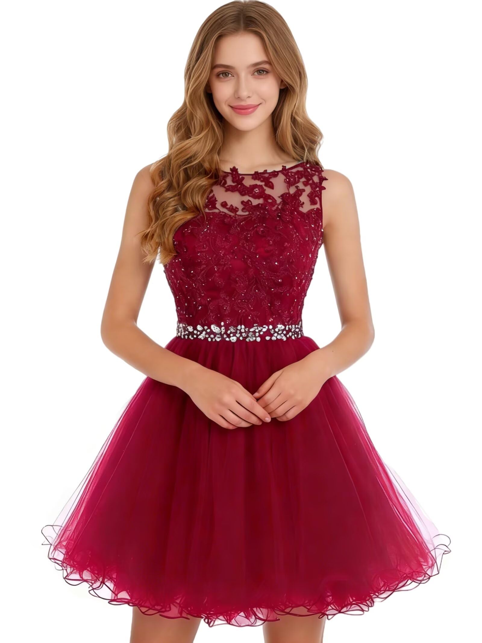 Dydsz Womens Scoop Appliques Homecoming Dress Short Cocktail Party Gown