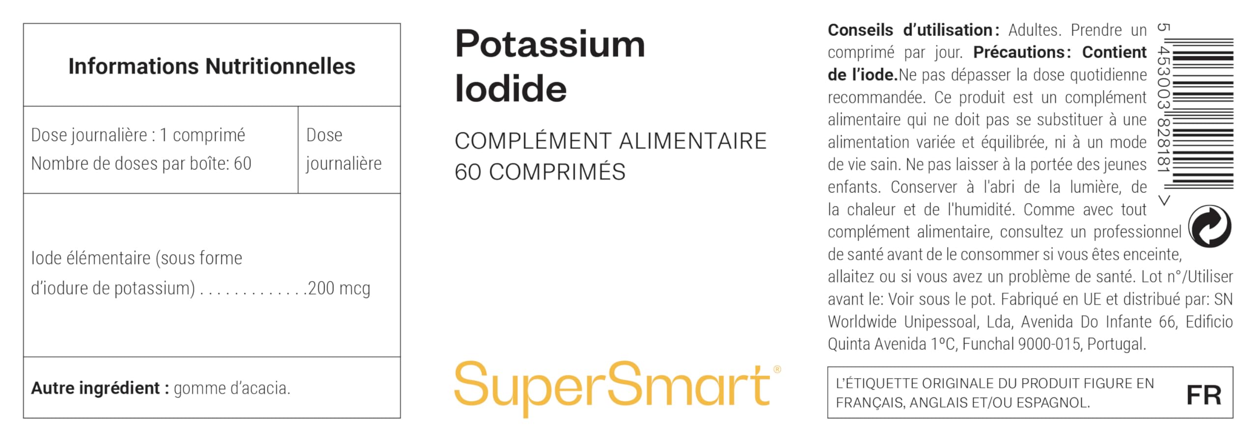 Potassium Iodide - Contribue au Bon Fonctionnement de la Thyroïde - Soutient le Métabolisme et le Système Nerveux - Vegan - Sans Gluten - Supersmart