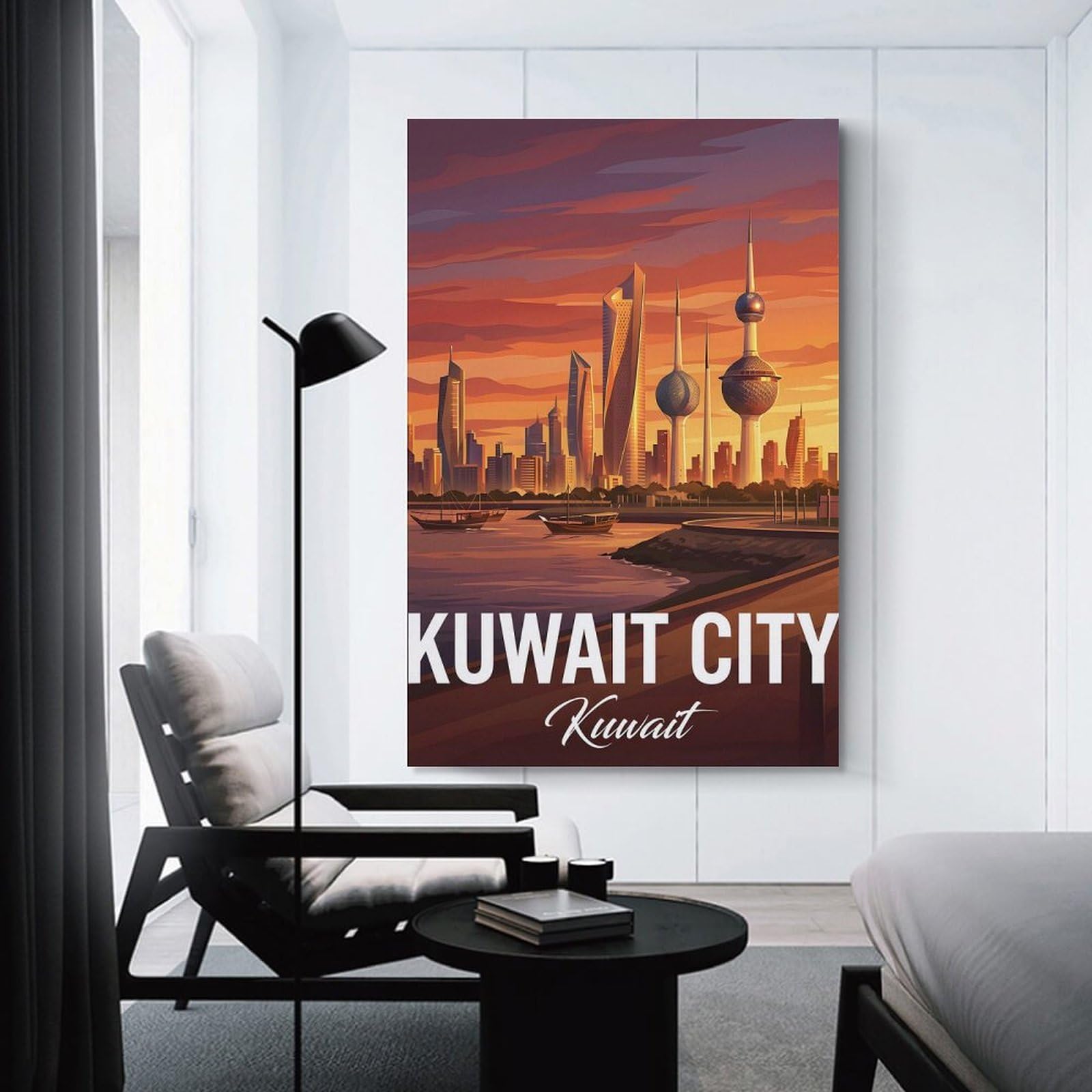 Junmoney Kuwait City Skyline at Sunset Canvas Art Print, 24x36inch(60x90cm), for Wall Displays, Bedrooms Or Room Updates, Home Wall Art for Statement Displays