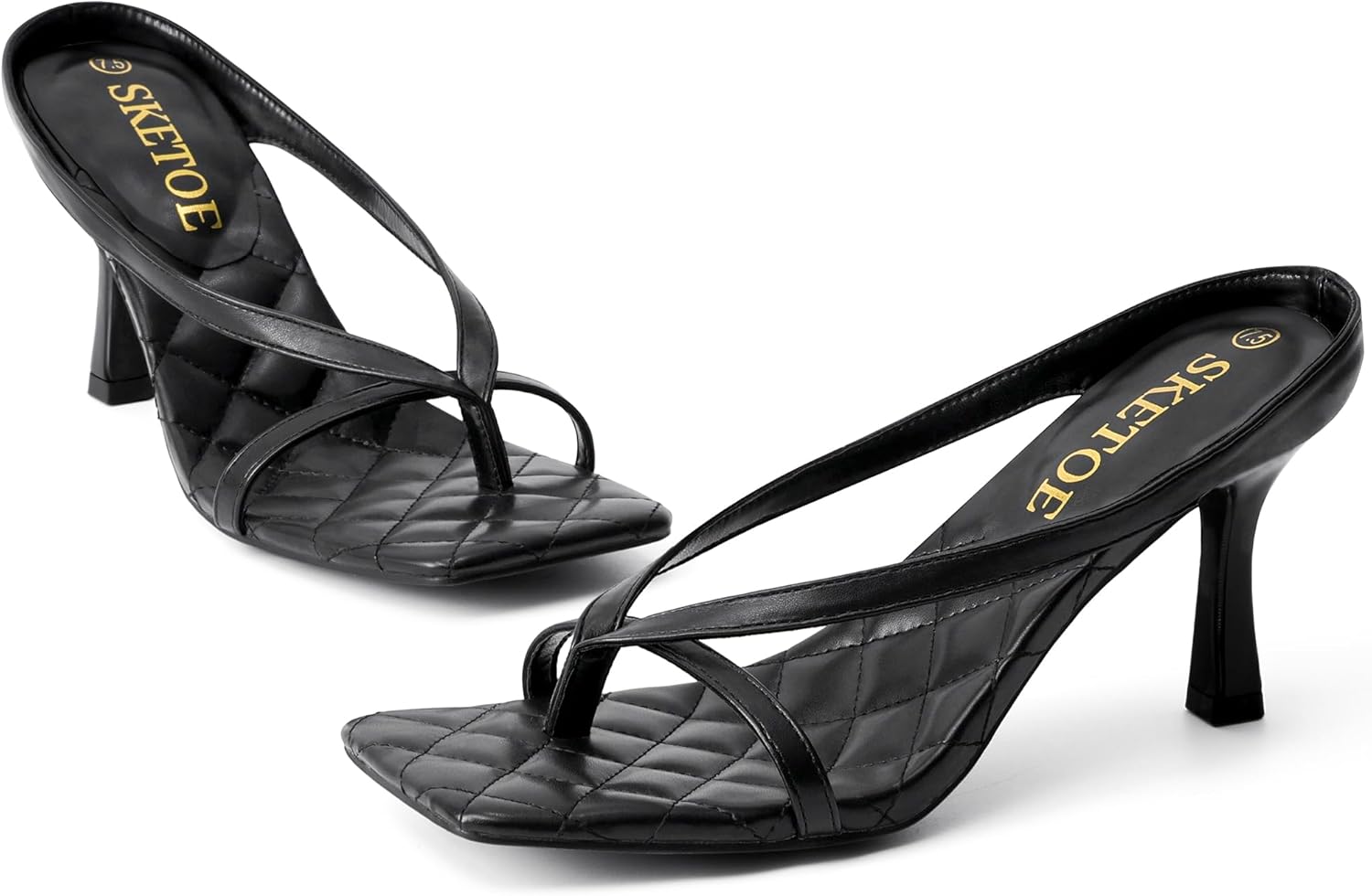 Kitten Heels for Women Square Open Toe Sandals Dressy Wedding Party Shoes Flip Flops T Strap Slip On 3inch High Heels - Image 4