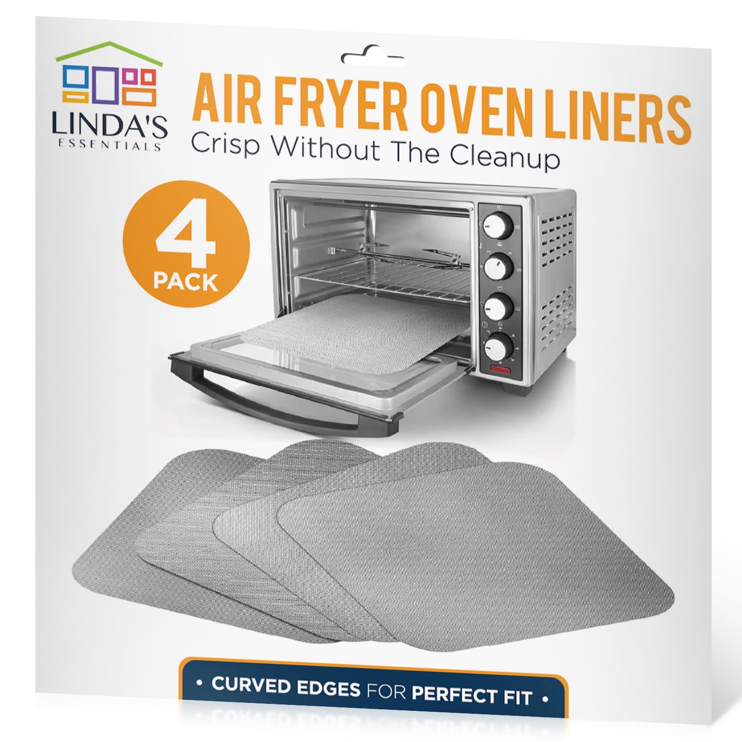 Toaster Oven Liners for Bottom of Oven (4 Pack) Reusable Non-Stick Heat Resistant Toaster Liners, Compatible with Ninja, Cuisinart, Emeril Lagasse &amp; More, Toaster Mat, 12"x12" (Silver)