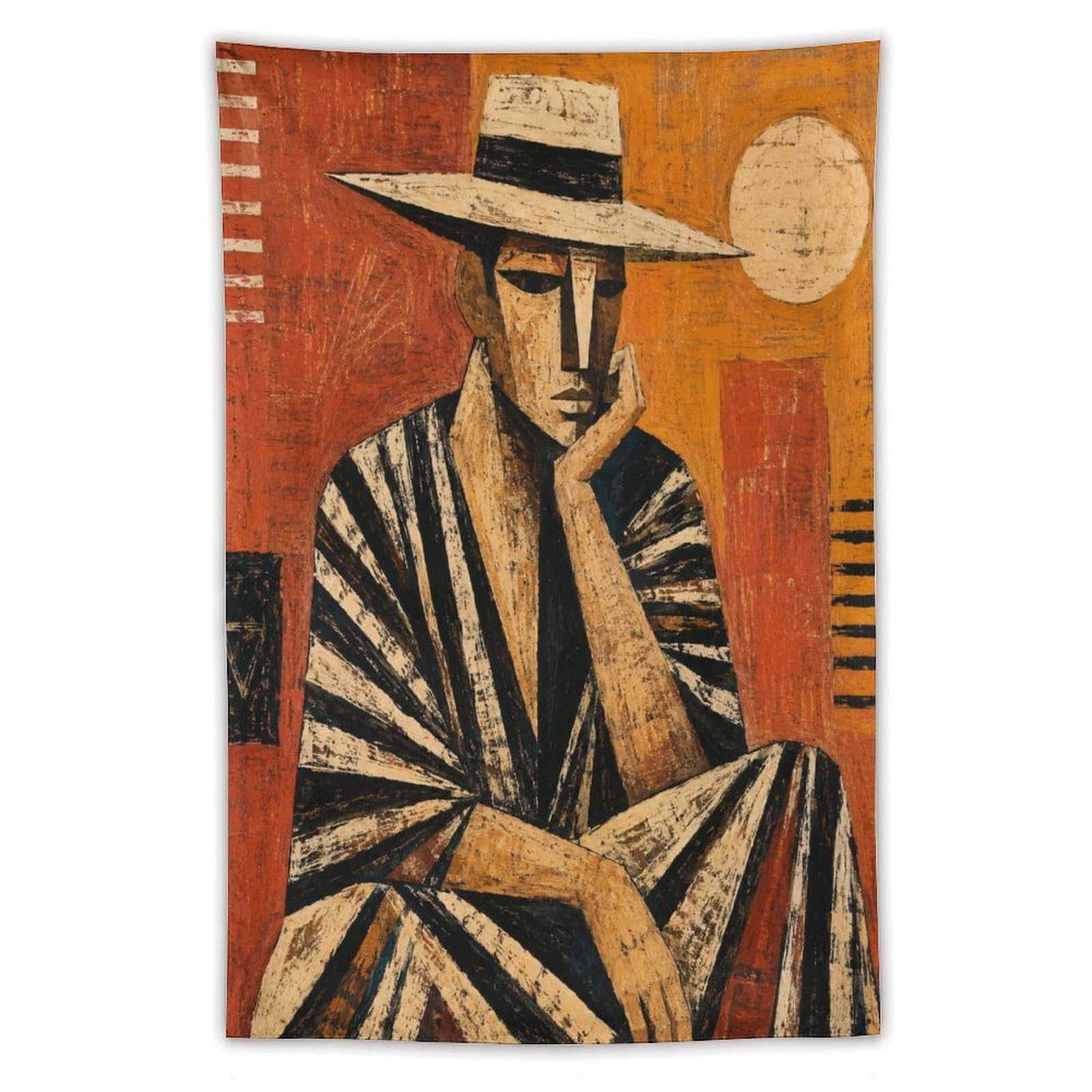 H3B8U2Y5 Man in Striped Suit Wall Tapestry, Ukiyo-e, Cubist Vintage