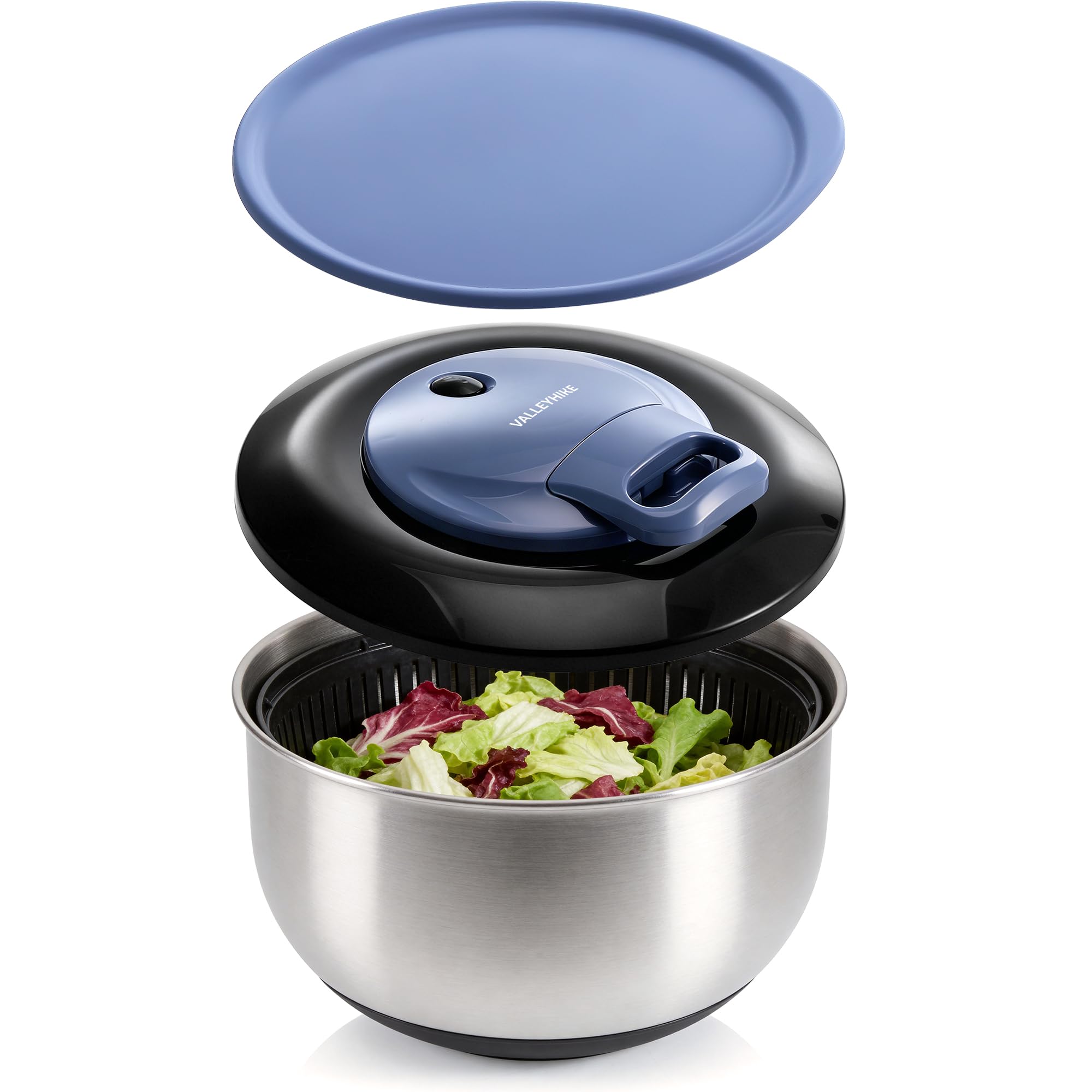 VALLEYHIKE Centrifugadora Ensalada Acero Inox 5L con Tapa Hermética | Centrifugadora Ensalada Resistente, Tracción, Ahorra Tiempo/Espacio, Fácil Usar/Limpiar/Guardar, Preparación Comidas, sin BPA