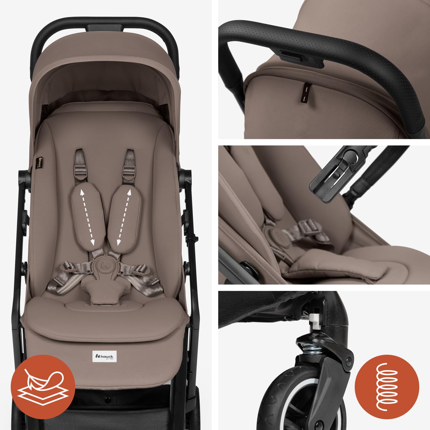 hauck All-in-One Reisebuggy Set, Flugzeug Handgepäck, Fly N Care Mocha | Einhändig klappbar mit Tragetasche, Tragegurt, Sitzauflage, UV-Schutz 50+, XL Netzfenster, Liegeposition ab Geburt bis 22 kg