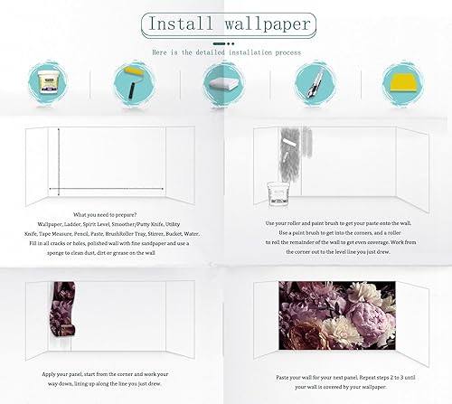 Miniatura 6 de Papel tapiz floral de peonía rosa para dormitorio, sala de estar, baño, oficina (no se pega ni se pega)