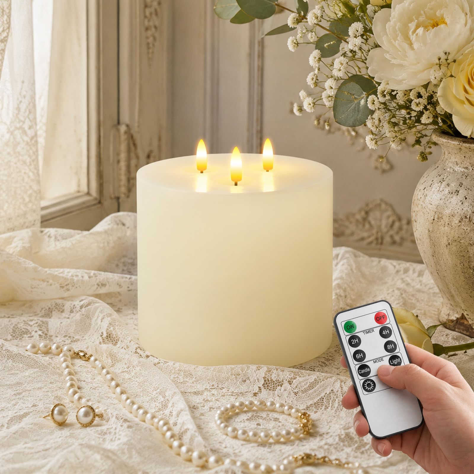 Amagic 3 Wick Extra Large Flameless Pillar Candles