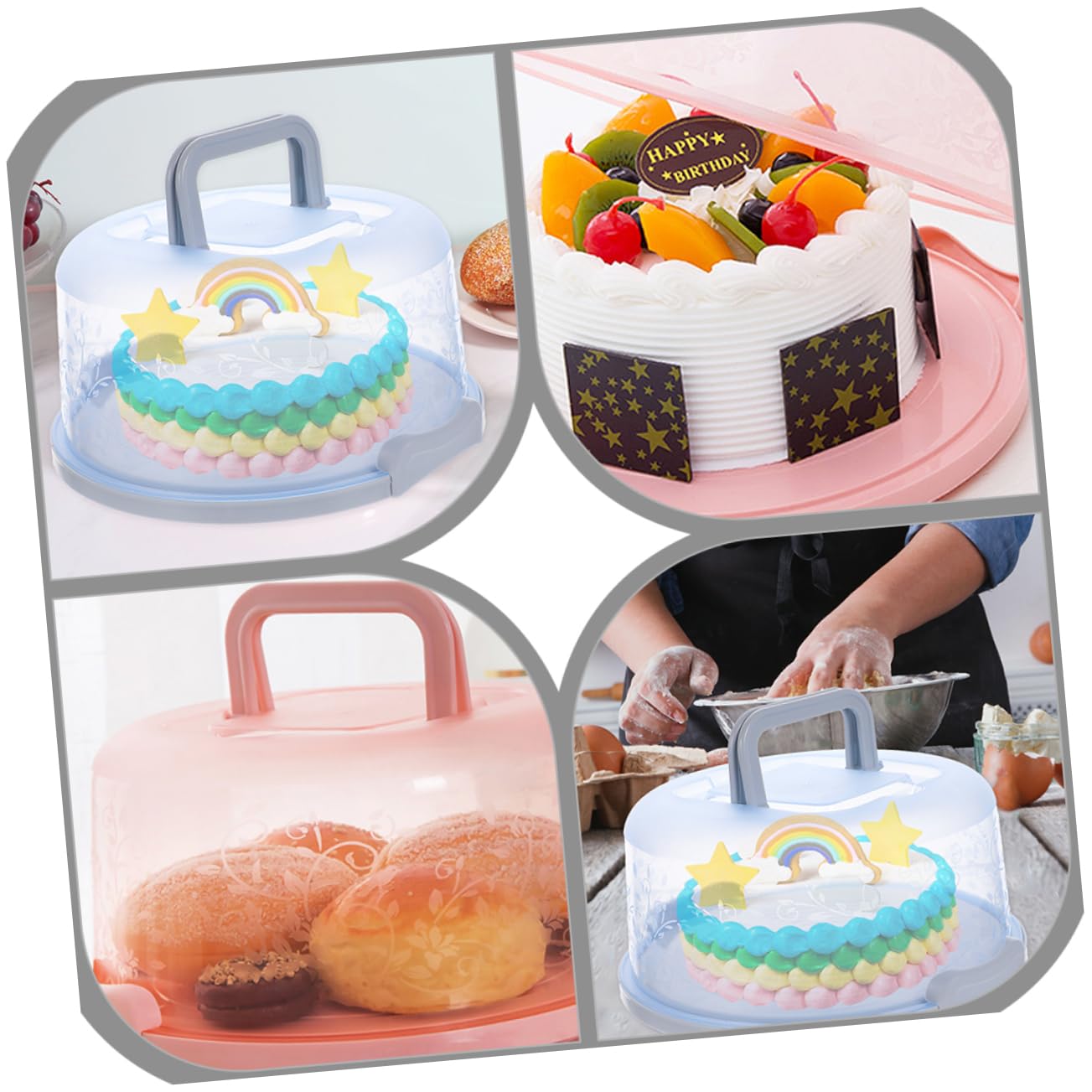 VINTORKY Handed Cake Case 2 Pack Transparent Cake Storage Boxes Pp Material Perfect for Parties Shops