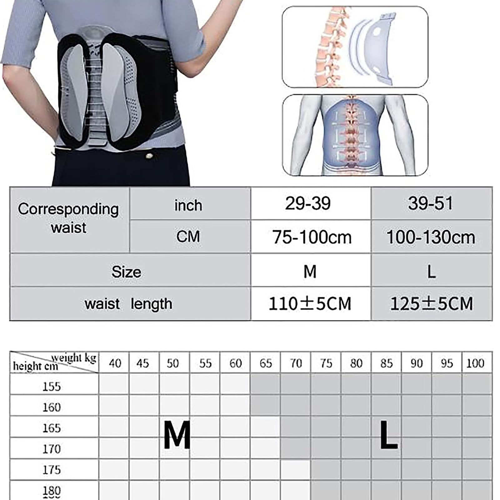 Cinturón De Soporte Lumbar, Soporte De Espalda De Descompresión De La Columna Vertebral con Tabla De Soporte Extraíble, Diseño De Techo De Cintura Trasera Y Tensión Ajustable, Ligero