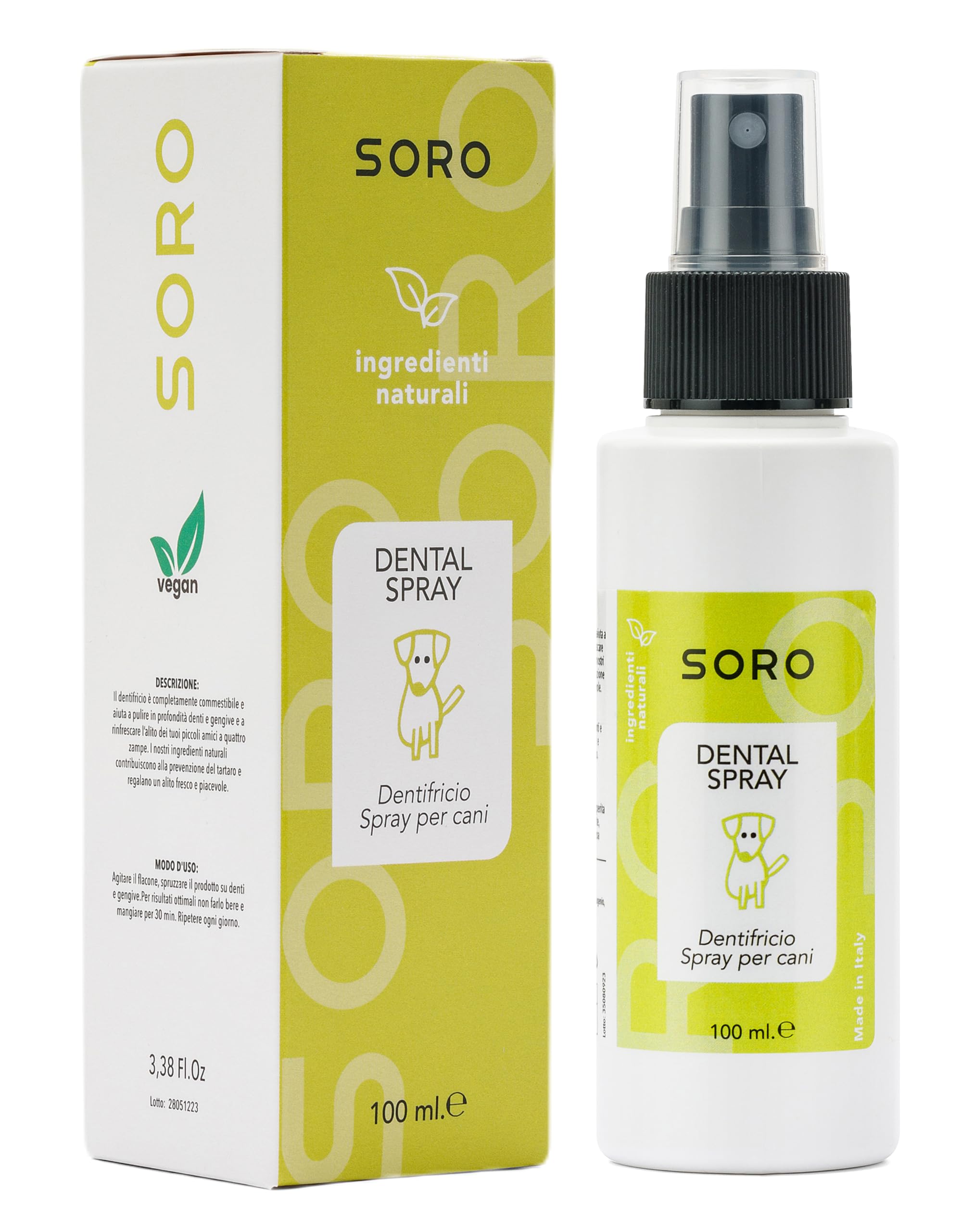 Soro Dentifricio Spray per Cani 100ml Pulizia Denti Alito Cattivo