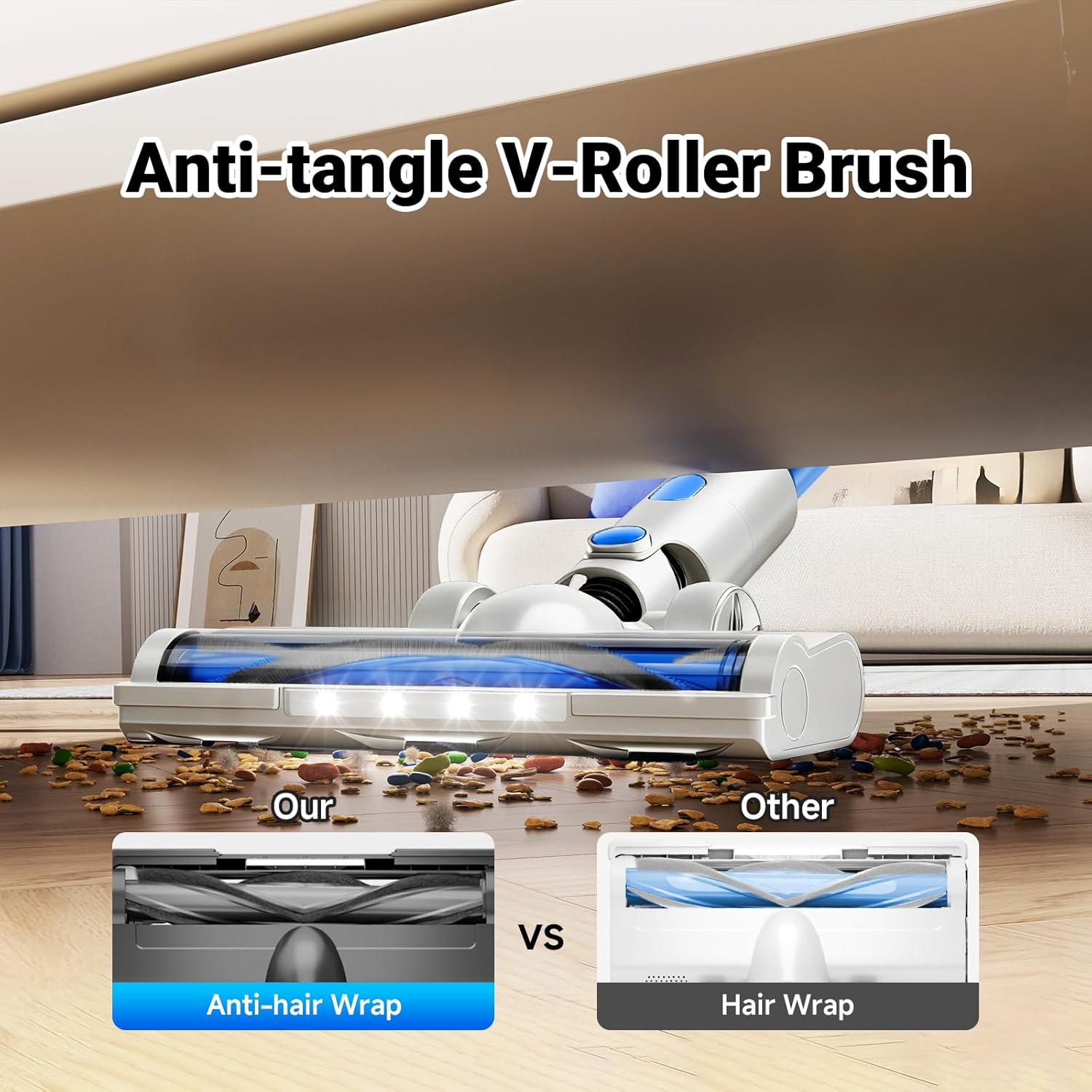 Cordless Vacuum Cleaner for Home, 8-in-1 Lightweight Stick Vacuum with 45Mins Runtime, Powerful Suction, Anti-Tangle, Rechargeable Cordless Vacuum for Hardwood Floor Carpet Pet Hair, W-N505