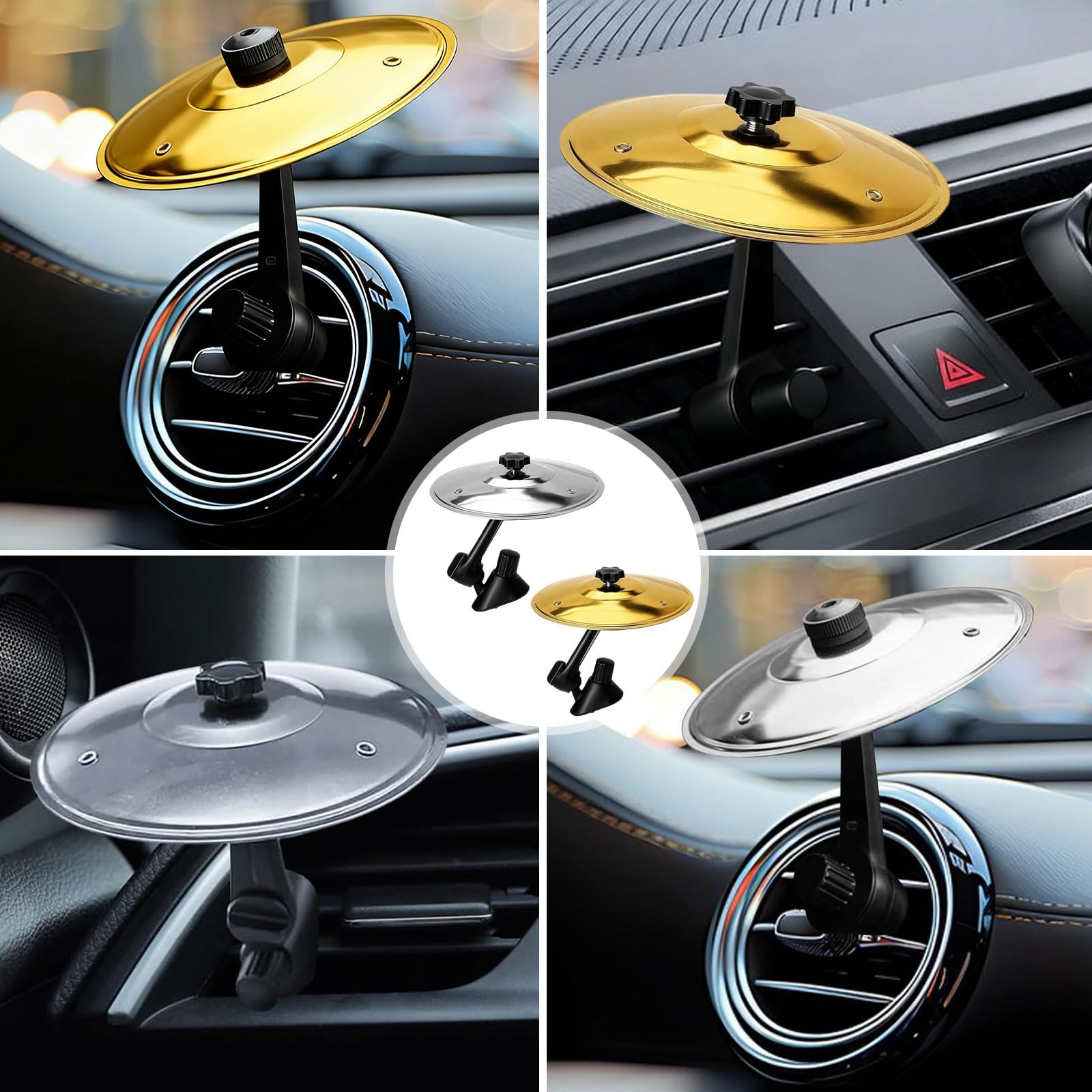 Platillo Bateria para Coche, Tambores de Aire Platillo para Coche, Mini Cymbale de Crash pour Voiture, Aplica a Ritmo Música Cambia Mejorar Ambiente Entretenimiento Automóvil (Plata)