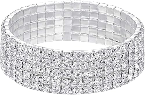 Harlorki Pulsera elástica elástica de 5 filas con diamantes de imitación brillantes para niña, joyería de moda, Plástico, cristal