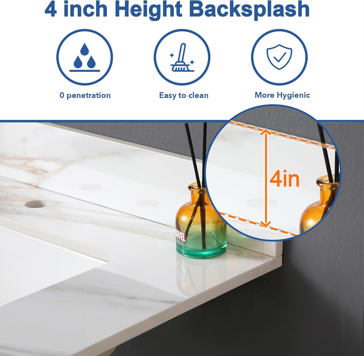 31 Inch Marble Vanity Top with Undermount Rectangular Sink, 4" Backsplash, Pre-Drilled Faucet Single Hole, Vanity Top with Sink for Bathroom, Bathroom Remodels (Cabinet NOT Included)