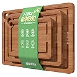 Bamboo Cutting Board for Kitchen, Wood Cutting Board 3 Piece Set with Non-Slip Mat Deep Juice Groove and Built-In Handles, Wooden Cutting Boards for Meat Vegetables Fruit for the Home