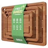 Bamboo Cutting Board for Kitchen&comma; Wood Cutting Board 3 Piece Set with Non-Slip Mat Deep Juice Groove and Built-In Handles&comma; Wooden Cutting Boards for Meat Vegetables Fruit for the Home