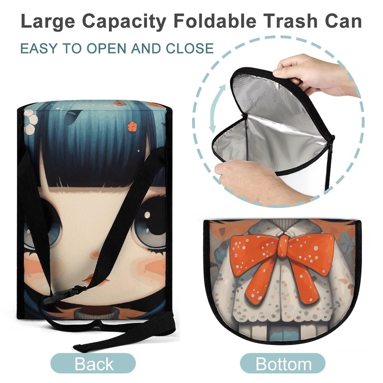 Hanging Car Trash Bag Protable Trash Can Anime Pictures Waterproof Garbage Bin for Car