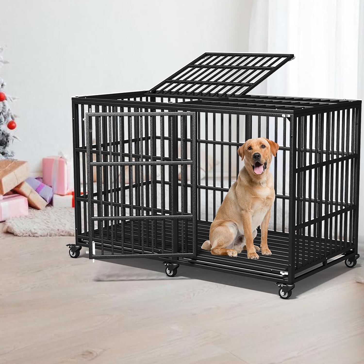 64" Extra Large Heavy Duty Dog Crate Metal Dog Kennels Cage with Trays for Large Dogs 64" L x 33" W x 41" H.