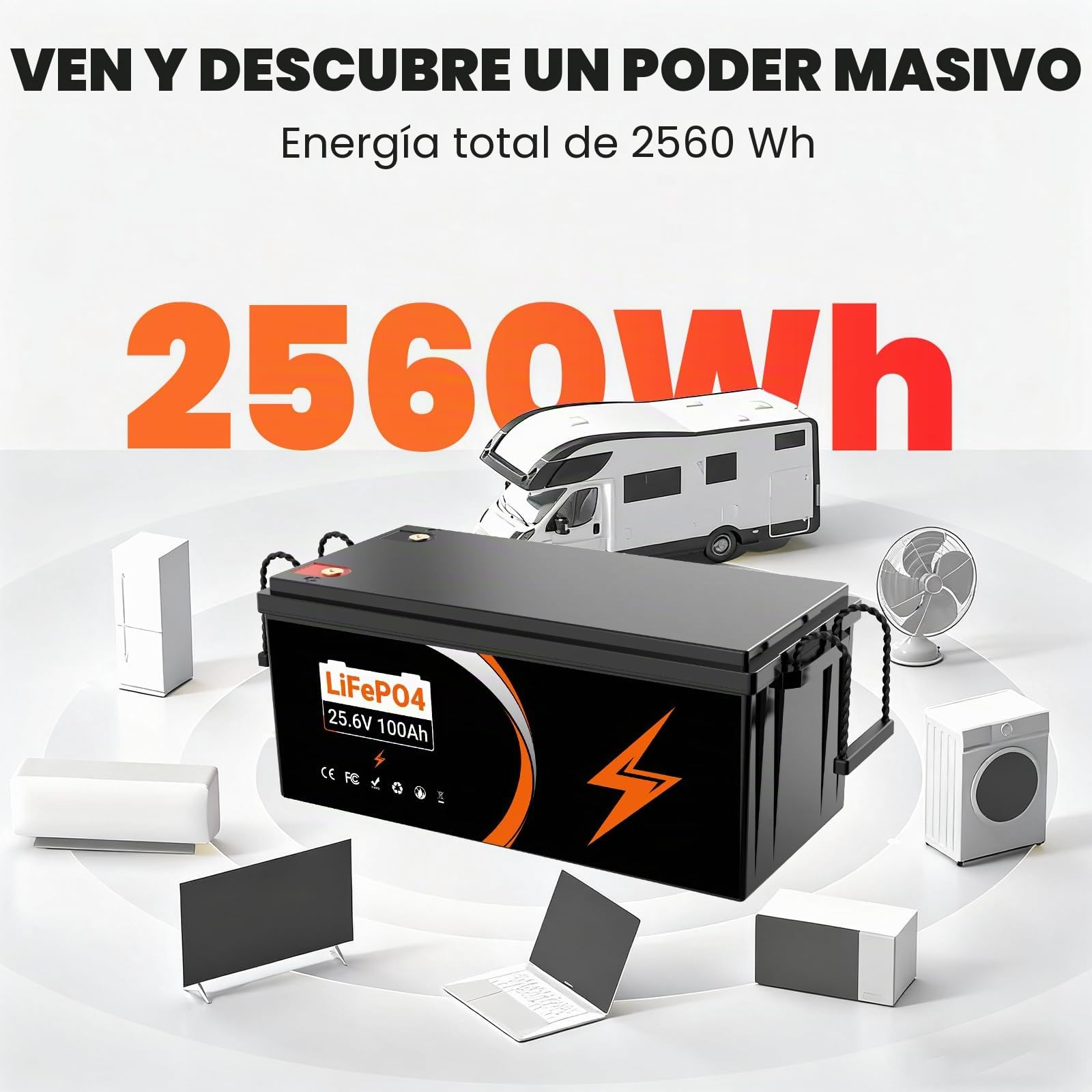 Batería LiFePO4 de 24 V 100 Ah (BMS) batería de Litio de 2560 WH | de 24 V y 100 Ah para autocaravanas(24V 100Ah Lifepo4)