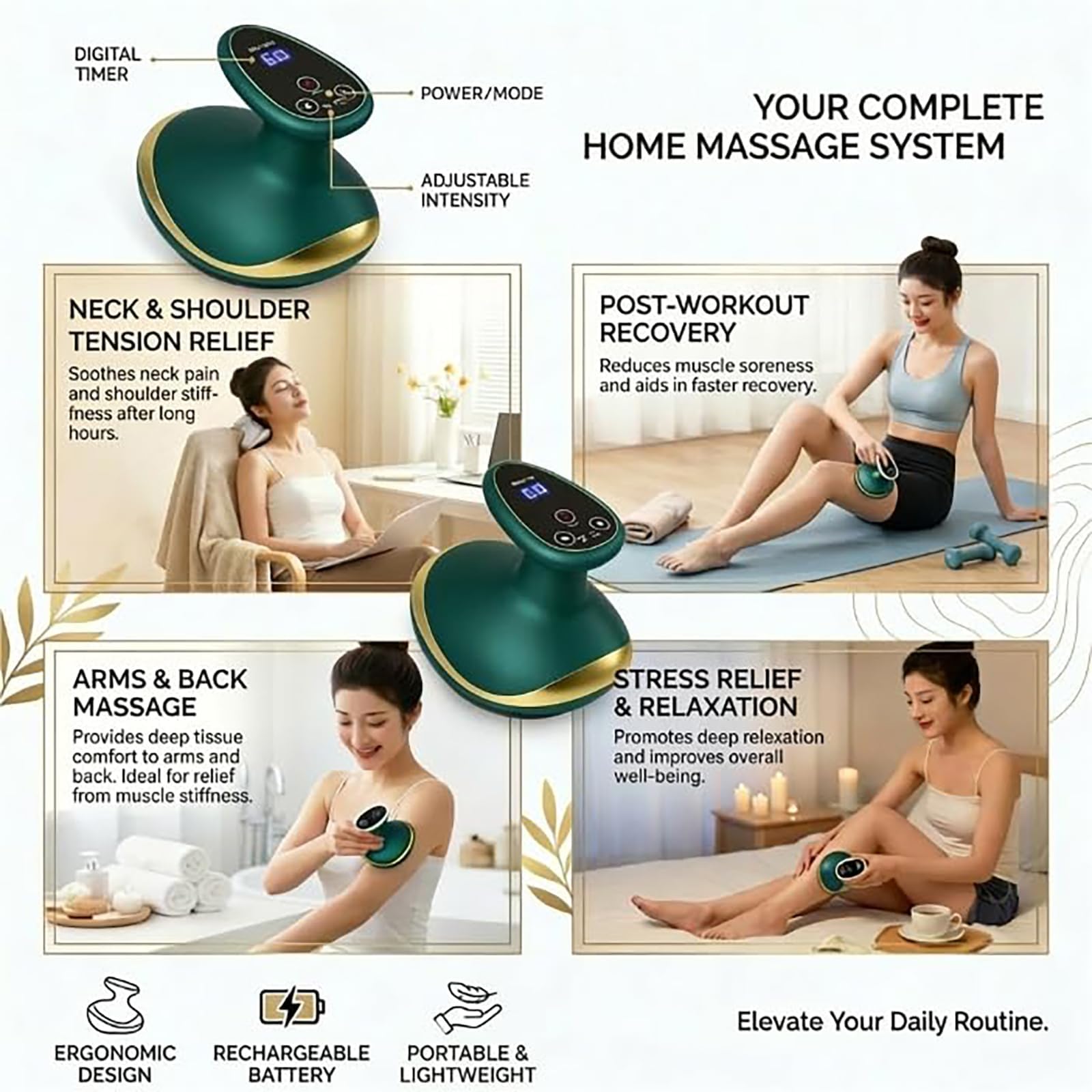 Anti Cellulite Massager, Masajeador eléctrico Gua Sha 4 en 1,9 Suction Levels, Piel Más Firme y Mejor Circulación Sanguínea,para Muslos Abdomen Hombros