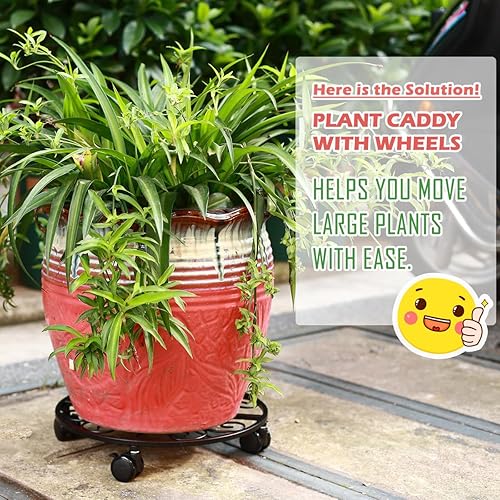 Miniatura 3 de Paquete de 5 soportes con ruedas para plantas de servicio pesado de 12 pulgadas, soporte metálico para plantas con ruedas, carretilla para plantas,