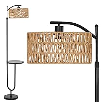 LuminexDesigns Lampada da Terra Vintage in Rattan per Soggiorno – Piantana Nera Stile Retrò con Attacco E27, Ripiano Integrato, Altezza Regolabile 176 cm, Boho, Cavo 2M, Interruttore a Pedale