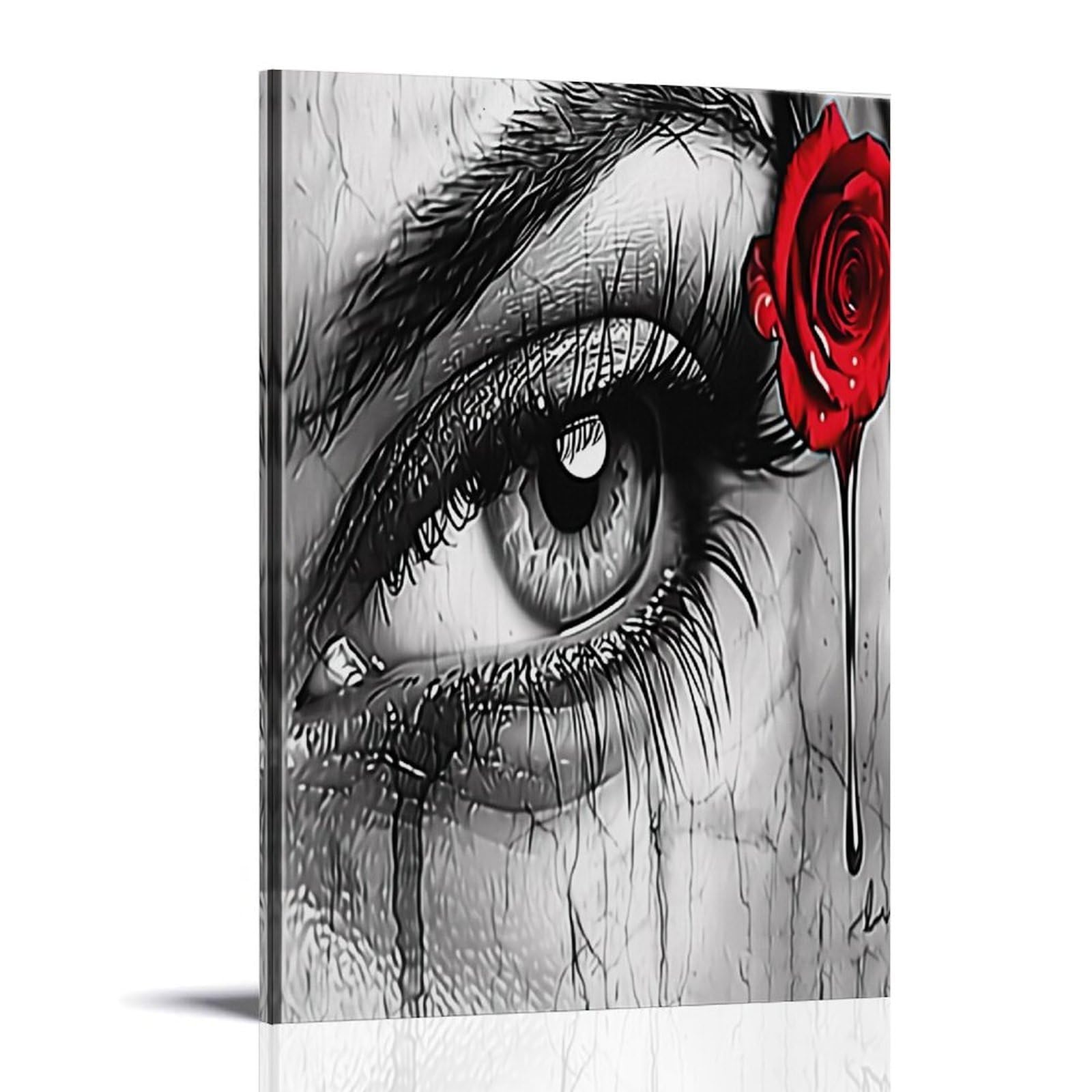 HUERYRYHY Teardrop & Scarlet Rose 04 Poster Wall Art Canvas Vintage Aesthetic Painting Decor for Rooms 24x36inch Frame-style