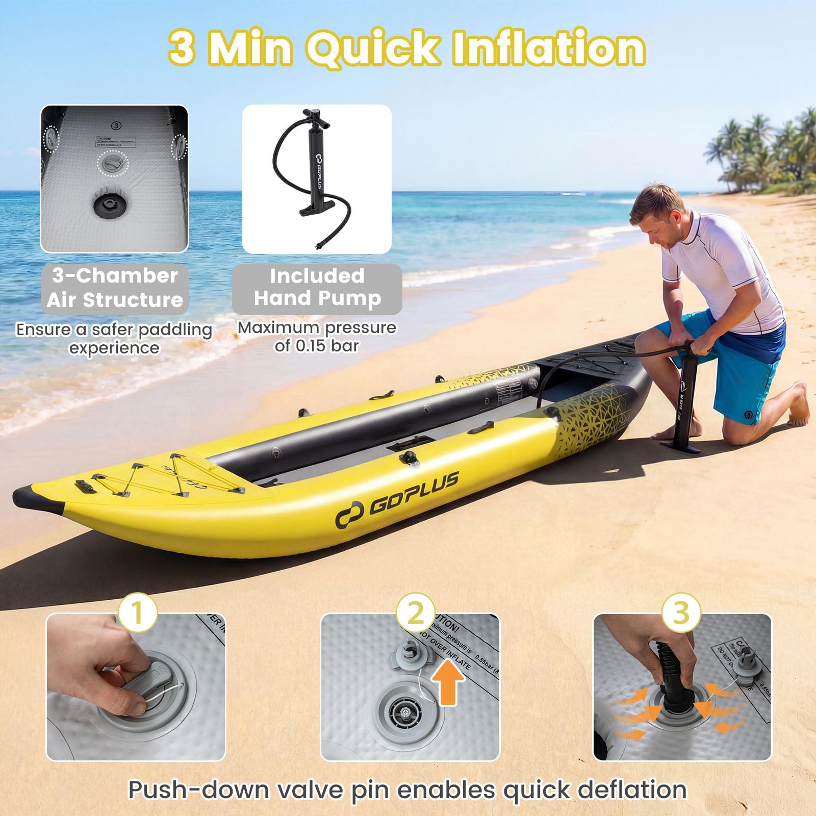 GOPLUS Kayak Inflable para 2 Personas – Portátil, Resistente y con Accesorios Completos – 381 cm, Soporta 230 kg