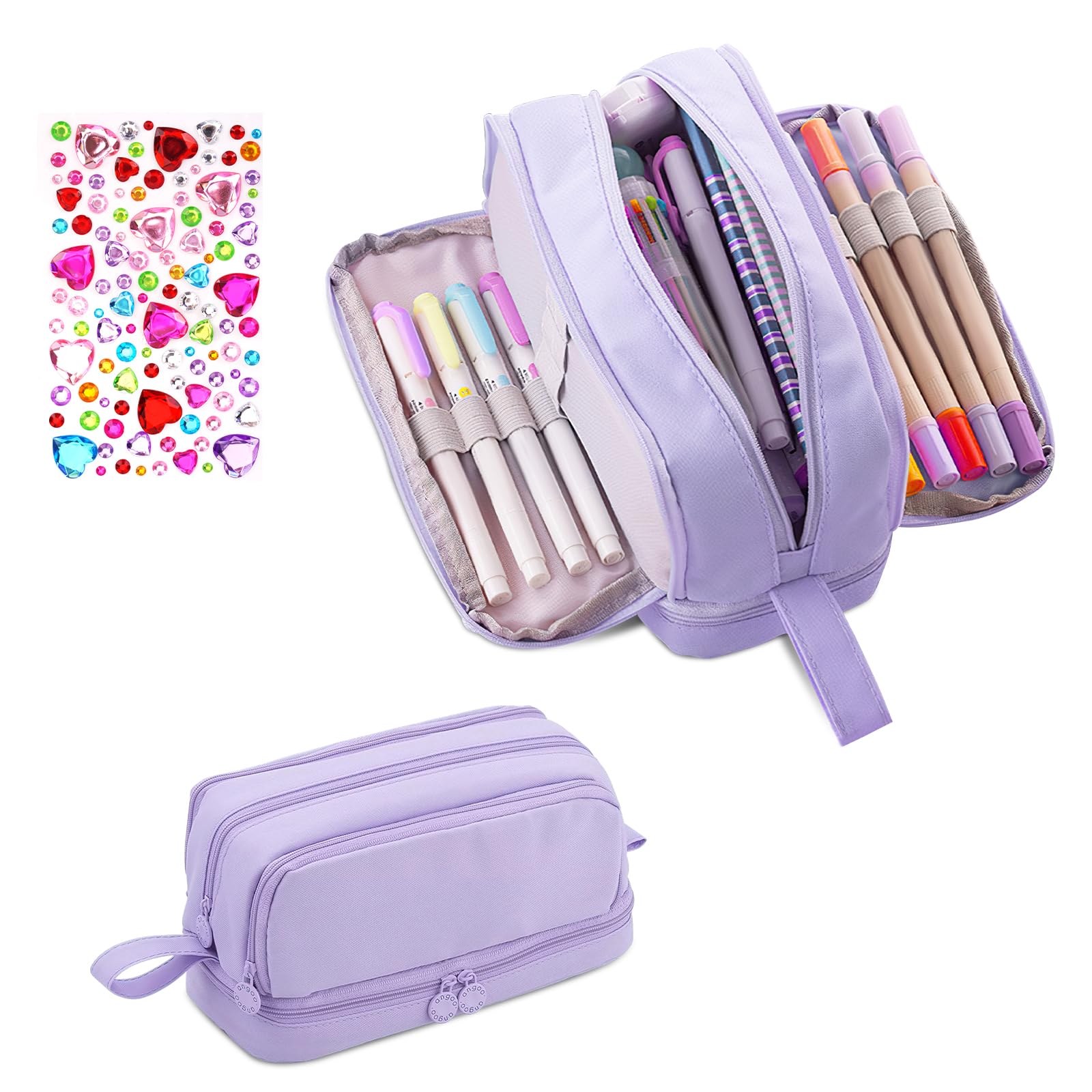 POFIBO Estuche Escolar 4 Compartimentos Estuche Lapices Grande para Niñas Multifuncional Cartucheras Escolares Estético con Cremallera Cartuchera Adolescentes para Escuela, Papelería, Oficina, Morado