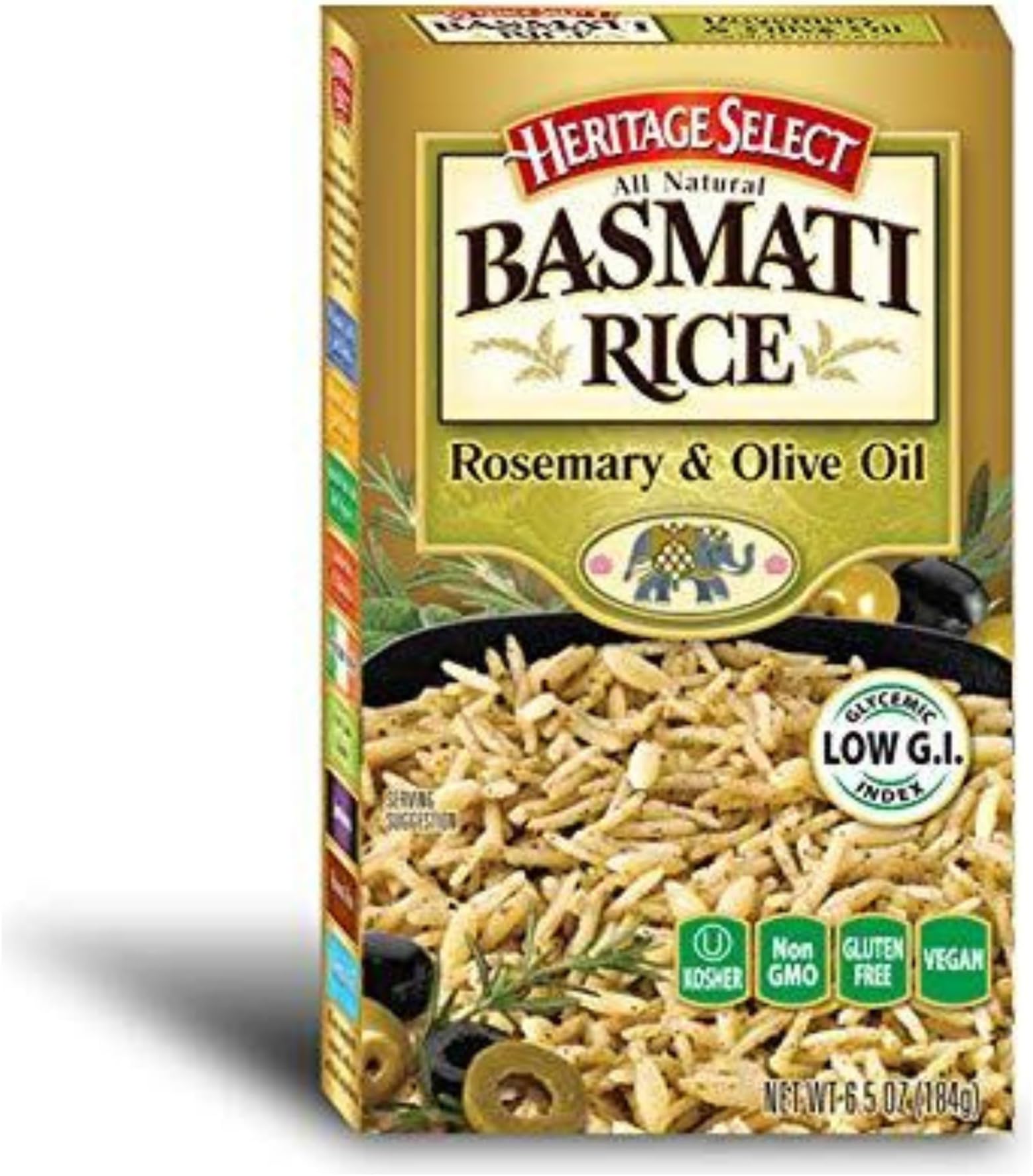 Basmati Rice by Heritage Select (6-Pack, 6.05oz Box) Rosemary & Olive Oil, Ready To Heat Flavored Rice - Non-GMO, Vegan, Kosher, Gluten Free, Low Glycemic Index