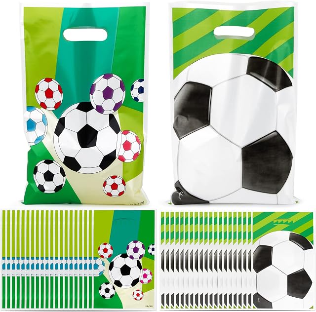 40pcs Football Party Bags for Kids Party Plastic Boys Football Theme Birthday Party Loot Bags Bulk