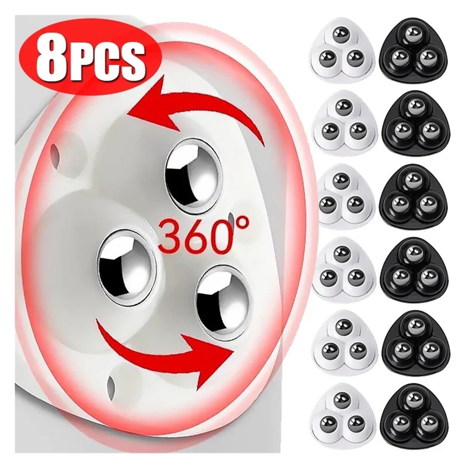4 szt. Samoprzylepnych kółek samoprzylepnych 360 stopni dla | Stal nierdzewna ABS Płynna mobilność Cichy obrót Bez wiercenia(8pcs Black Round)