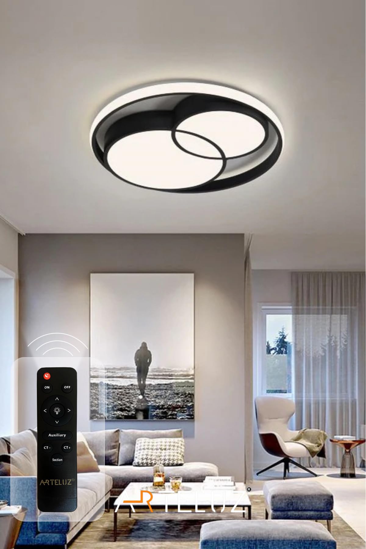 ARTELUZ Modern Çift Yuvarlak Plafonyer Kumandalı Led Tavan Avize