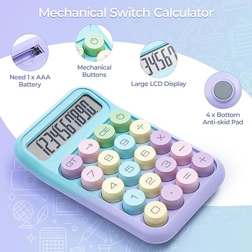 Miniatura 2 de M&G Calculadora de interruptor mecánico, pantalla LCD grande de 10 dígitos y calculadora de escritorio de botones grandes, calculadoras básicas