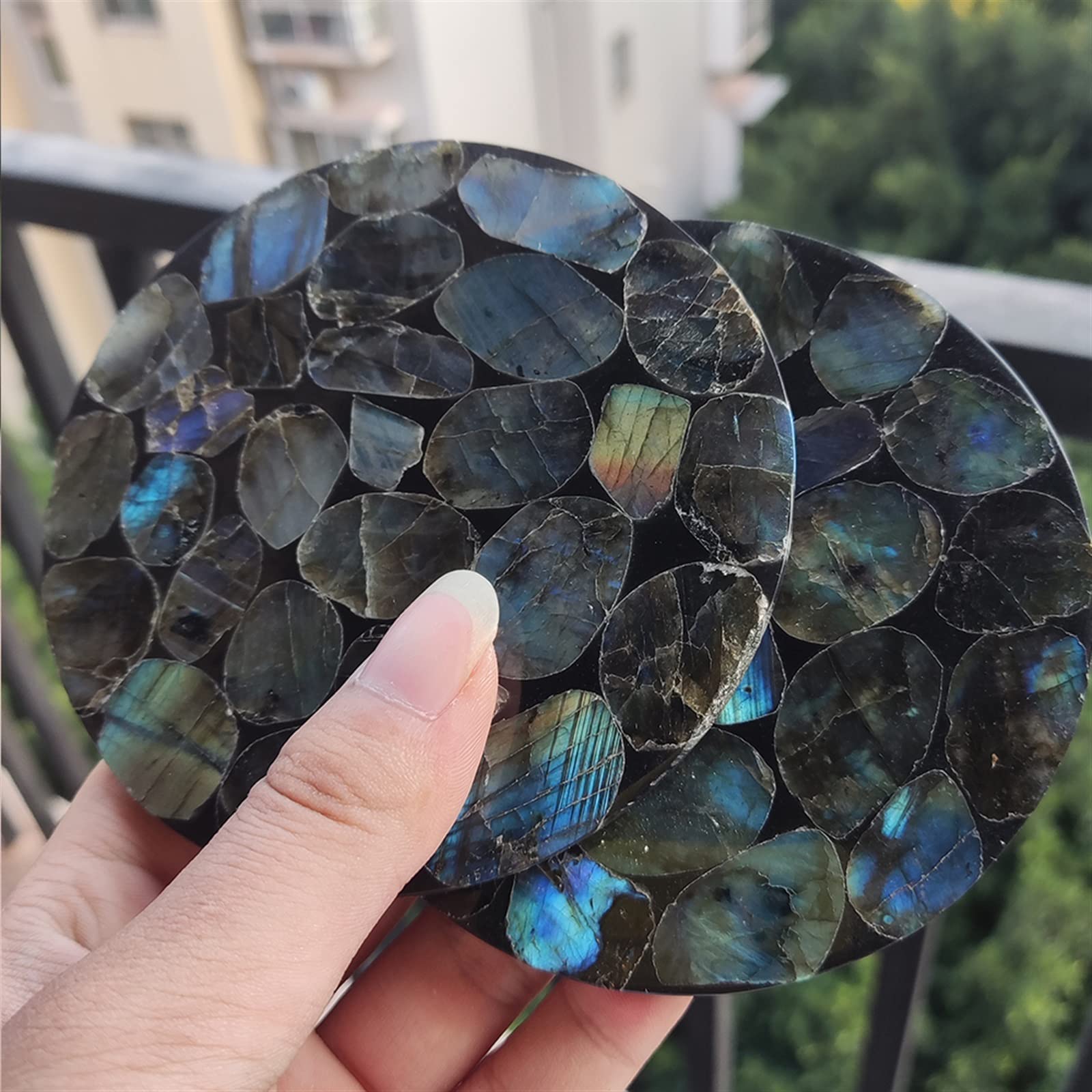 Disco de labradorita Natural de 10-11cm, Cristal de Cuarzo, espectrolita, colección Feng Shui, Adornos de decoración, 1 ud.