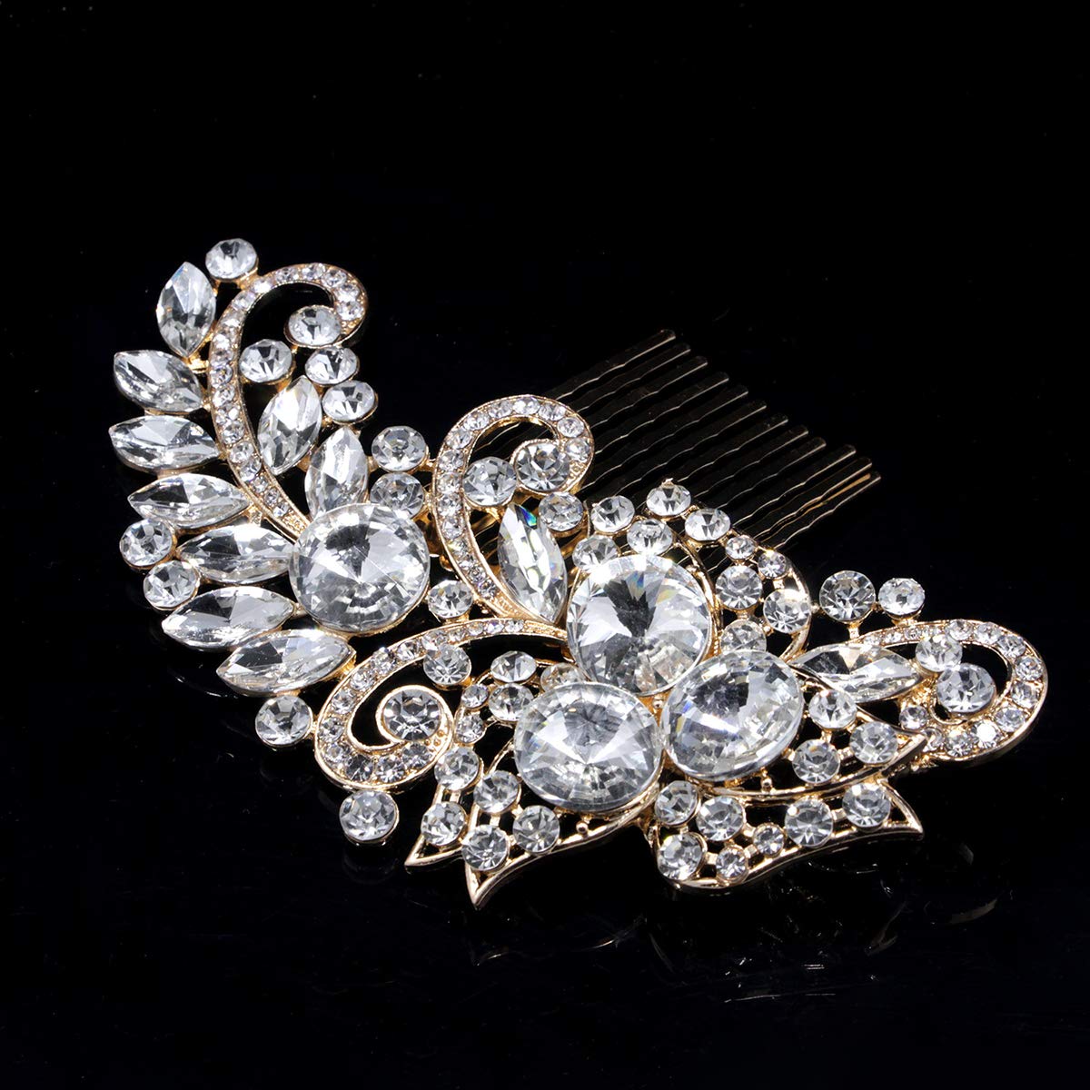 DOUBNINE Wedding Hair Combs Silver Gold Rhinestones Crystal Vintage Headpiece Wedding Bridal Women Bridesmaid Decorative Hair Accessories (gold) - Image 2