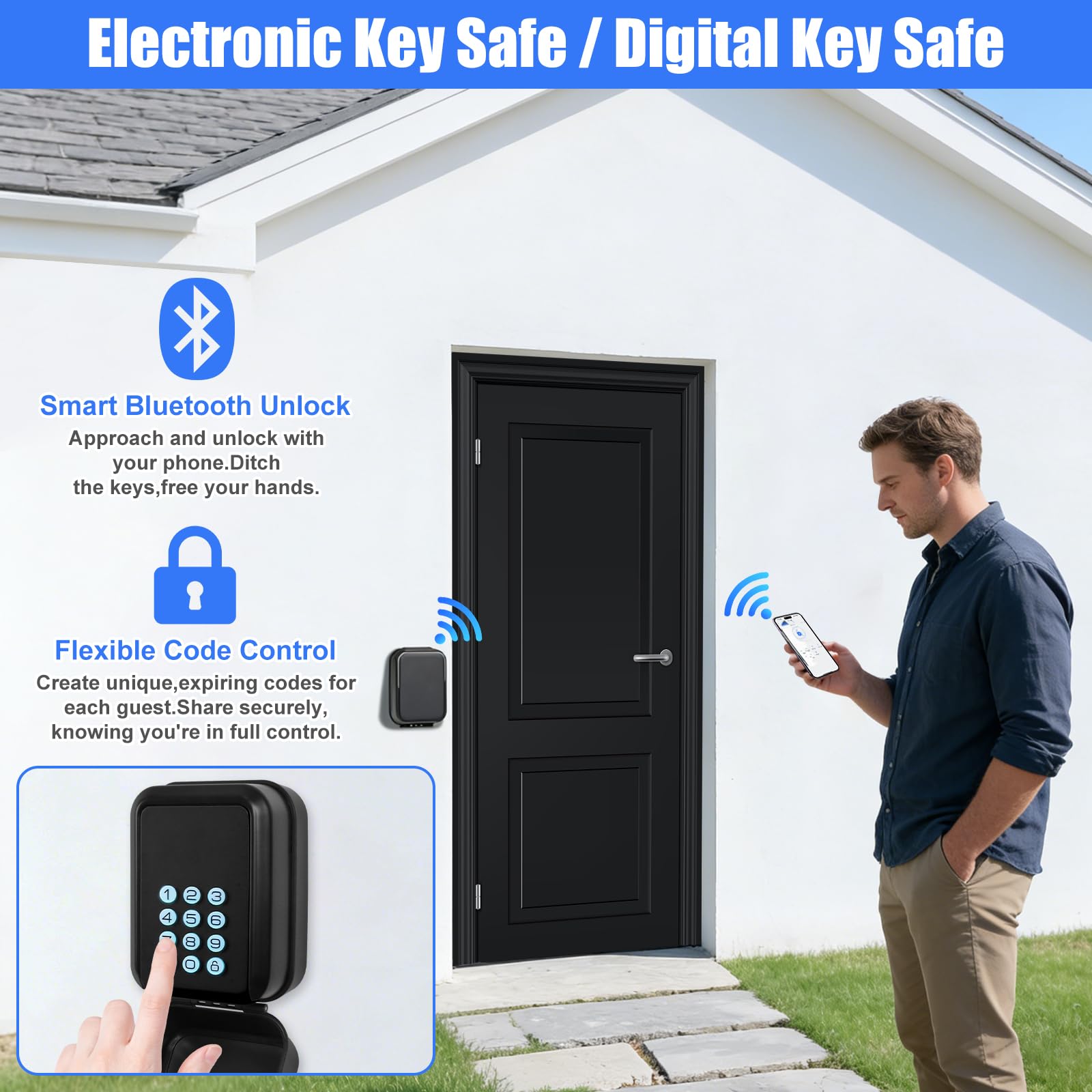 Cassetta Chiavi con Codice,Cassaforte per Chiavi Cassetta di Sicurezza IP65 | Cassetta Sicurezza Chiavi per Chiavis-Bluetooth con App TTLock, Cassetta Chiavi con Codice per Casa Garage Scuola Ufficio