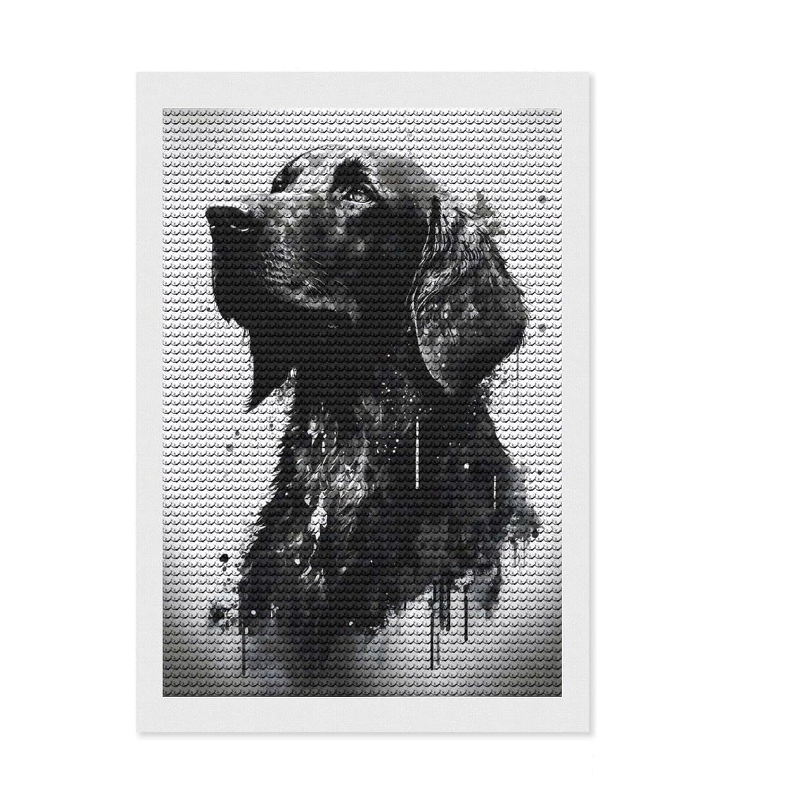 Junmoney Flat Coated Retriever Ink Diamond Art Canvas 8"x12", Adhesive Canvas, Living Room Decor, for Family Craft Time, Thoughtful Handmade Gift