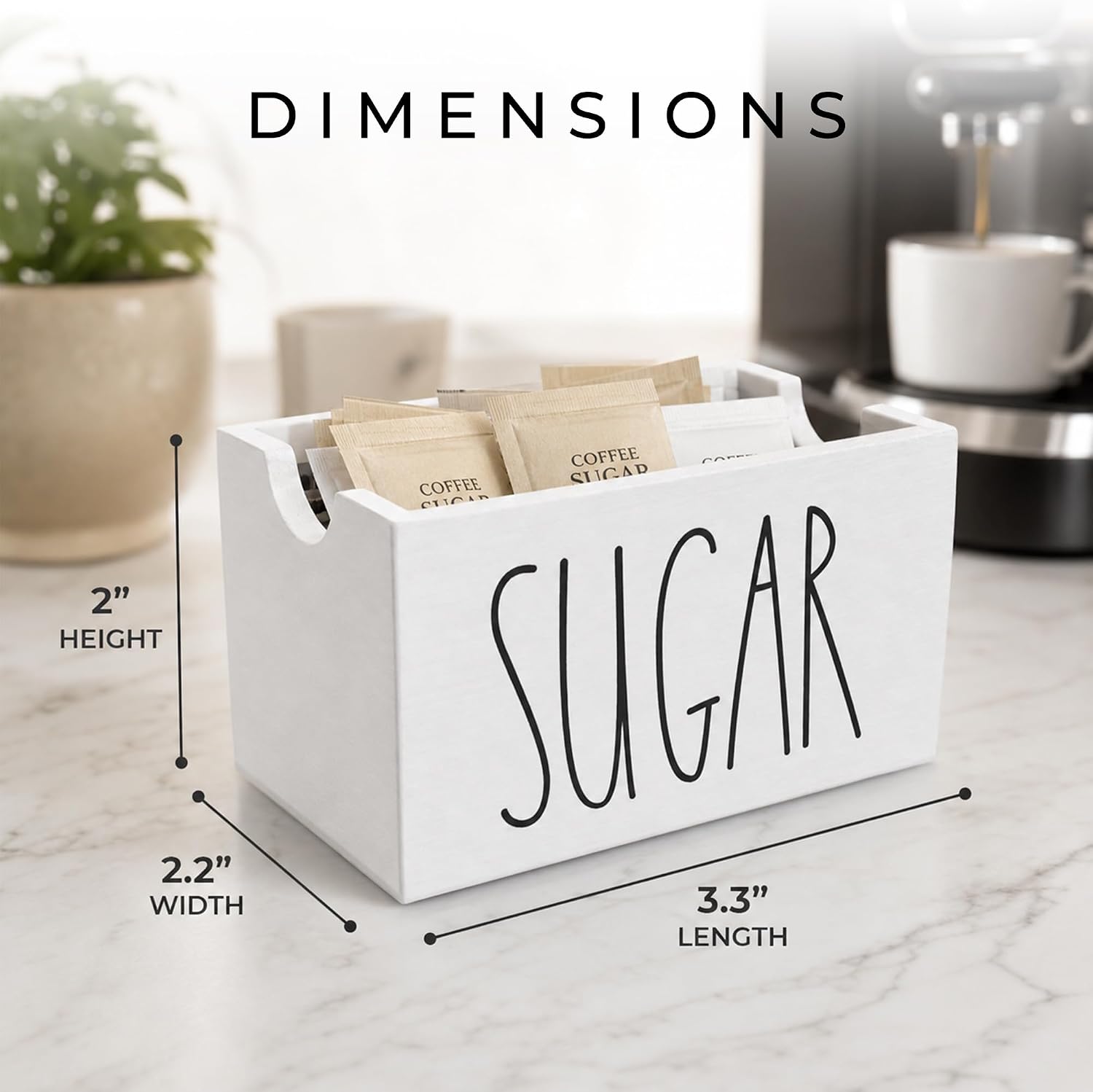 Sugar Packet Holder for Coffee Bar, Farmhouse Sugar Packets Caddy, Wood Sugar Packet Container, Sugar Packets Dispenser, Sugar Packet Organizer for Home Restaurant (White)