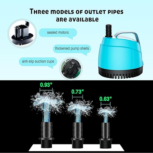 Miniatura 3 de Bomba de agua sumergible de succión inferior ultra silenciosa de 700 GPH (2600 LH, 40 W) con 3 boquillas, cabeza de 8 pies de alto, adecuada para