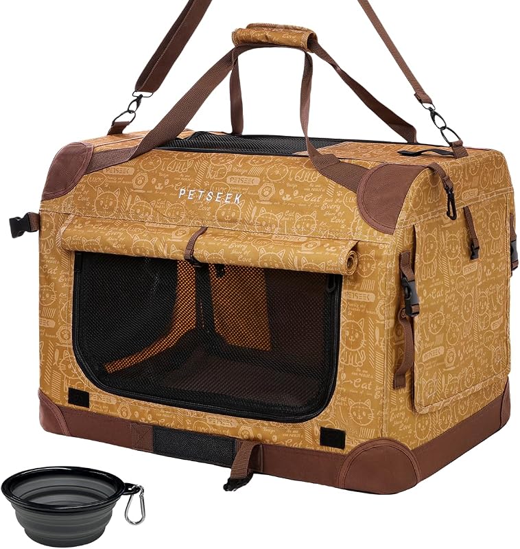 Bolsa de Transporte Extra Grande para Gatos Petseek com Estrutura Dobrável, Amarela