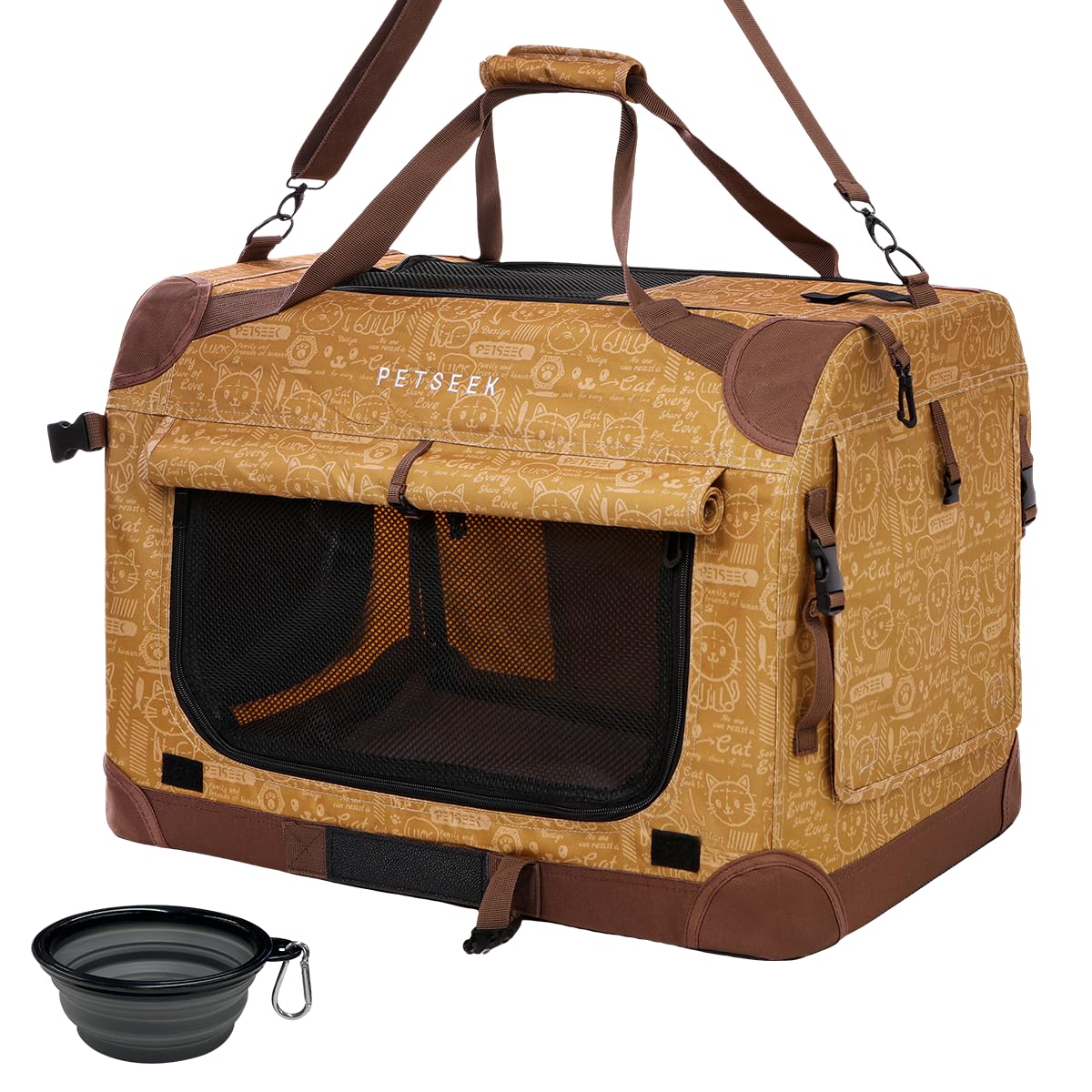 Extra Large Cat Carrier Soft Sided, Portable Small Dog Carrier for 2 Cats, 24"x16.5"x16" Car Travel Folding Comfortable Design, Yellow