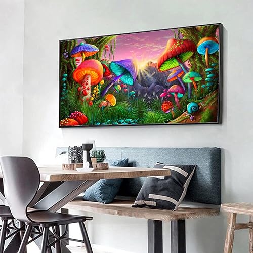Miniatura 2 de YALKIN Kits de pintura de diamantes grandes 5D para adultos (27.6 x 15.7 pulgadas), colorido hongo redondo redondo completo redondo de gema de la