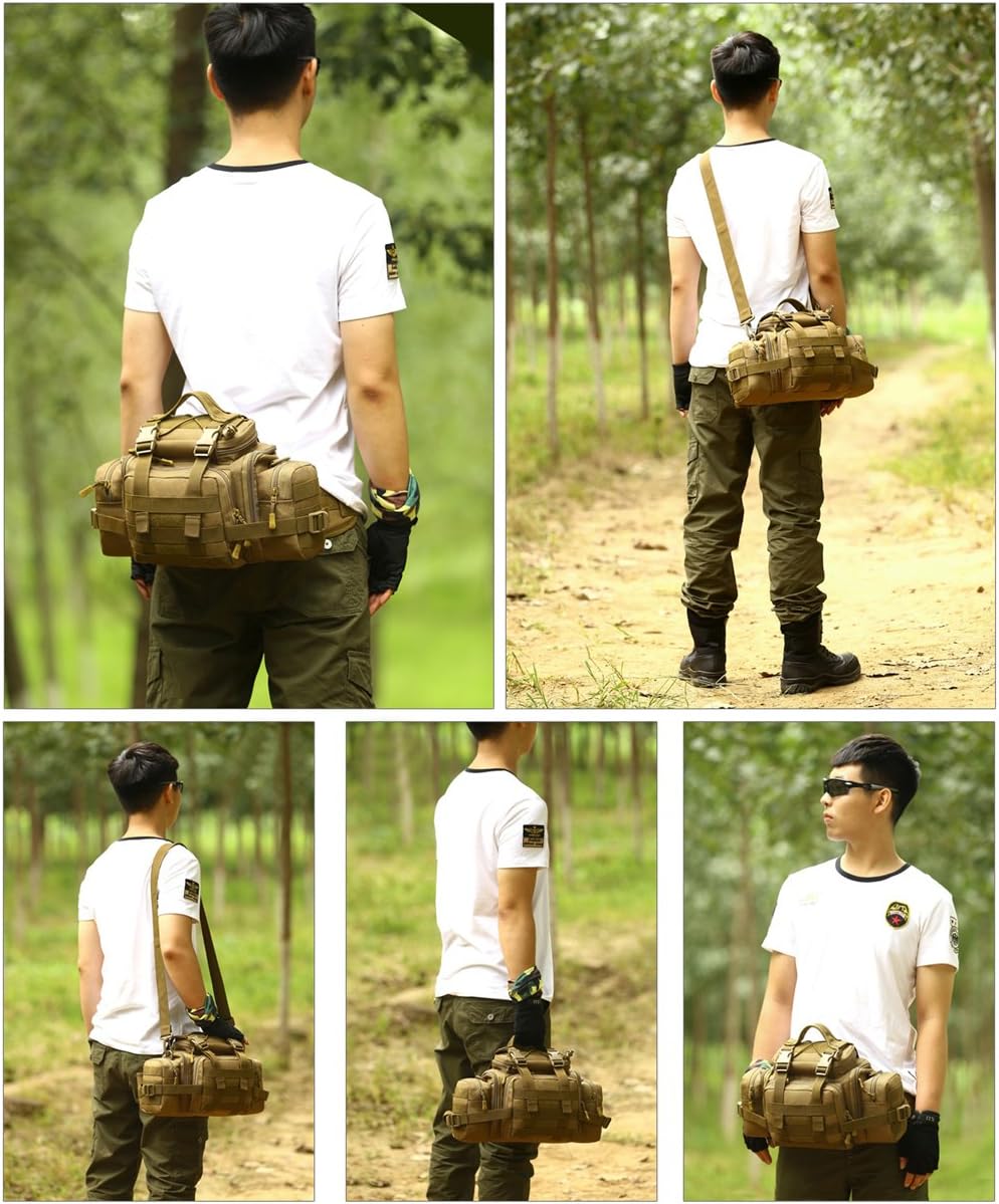 Huntvp Tactical Assault Gear Sling Pack Hiking Waist Fanny Pack Bag Shoulder Backpack EDC Camera Bag MOLLE Utility Carry Bag Heavy Duty with Shoulder Strap