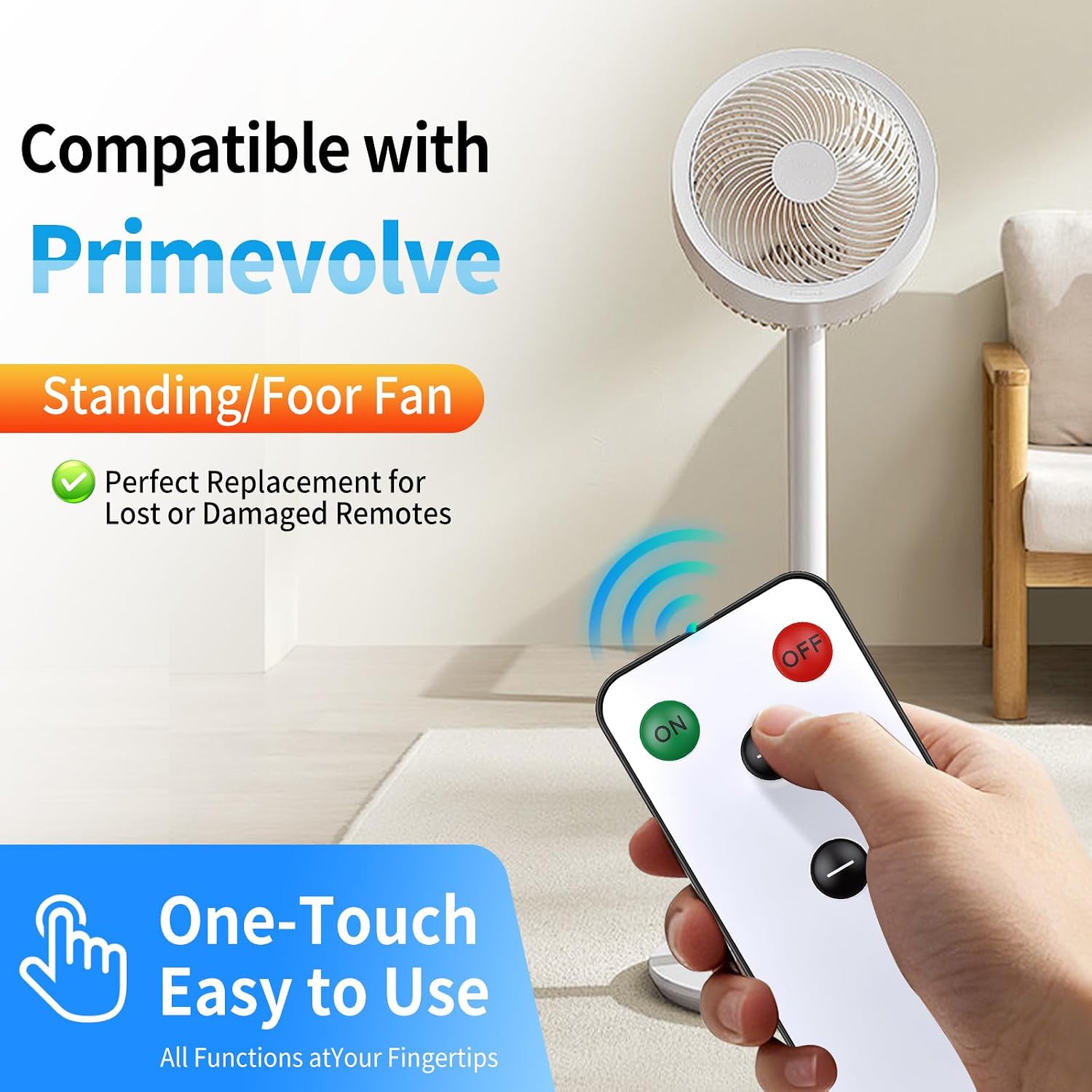 Replacement Remote Control for Primevolve Portable Oscillating Standing Fan, Pedestal Fan, Models PF11R, White