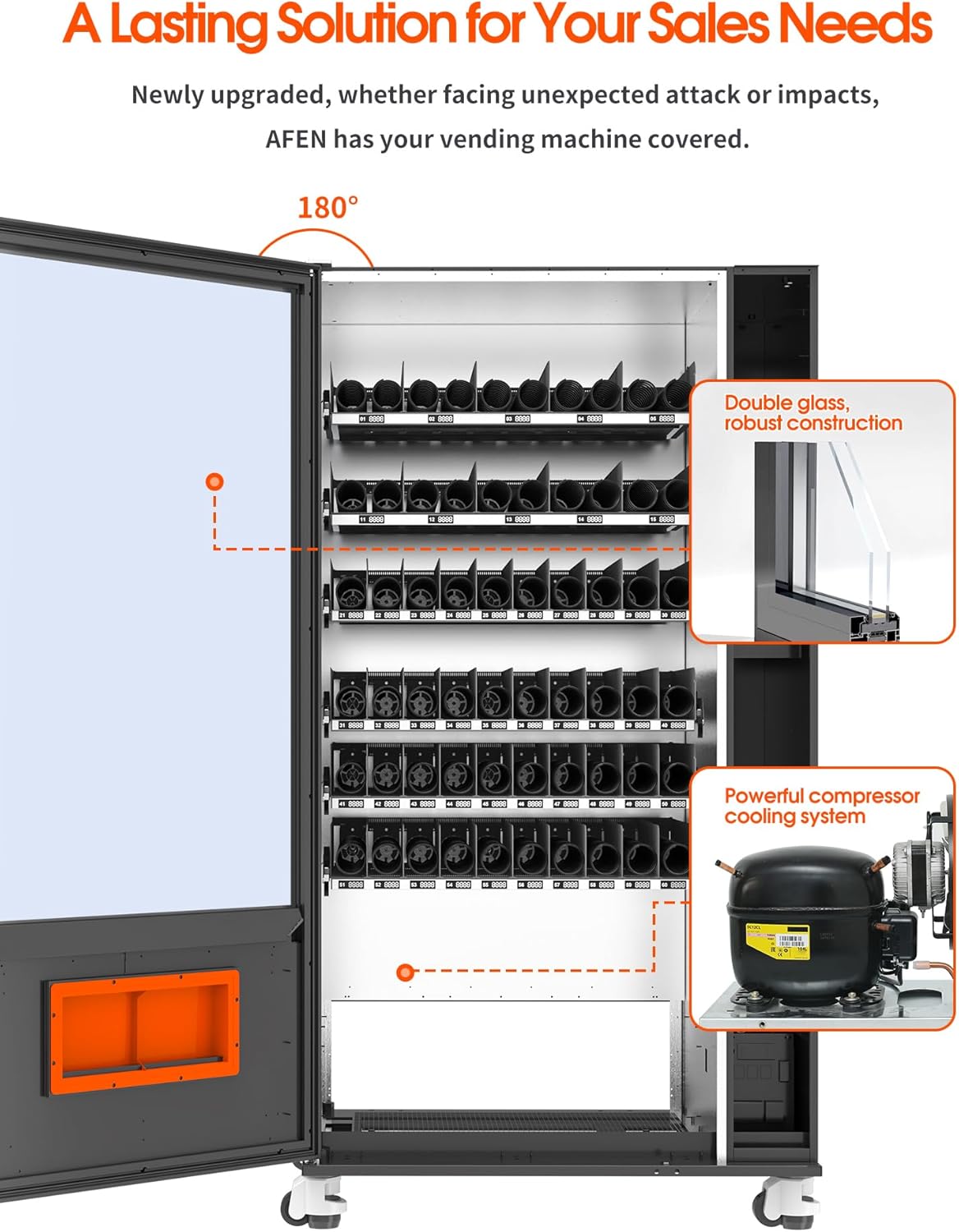 Afen Commercial Vending Machine with Card Reader, 60 Slot Refrigerated Snack & Drink Combo Vending Machine for Business Factory Supplier, Cashless Only