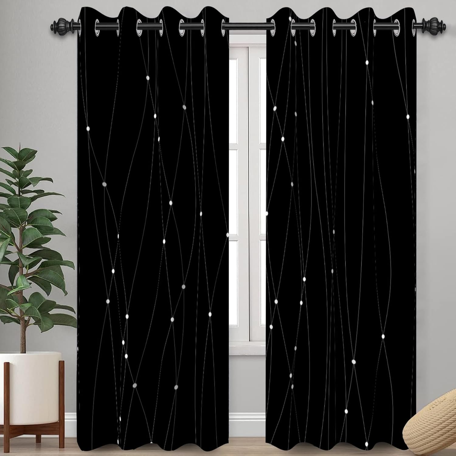 Pink Polka Dot Curtains for Girls Bedroom, Simple Rounds Illustration Light Blocking Curtains for Living Room, White Line Patterns Baby Pink Bedroom Blackout Curtains,2 Panels,Each W21 xL54