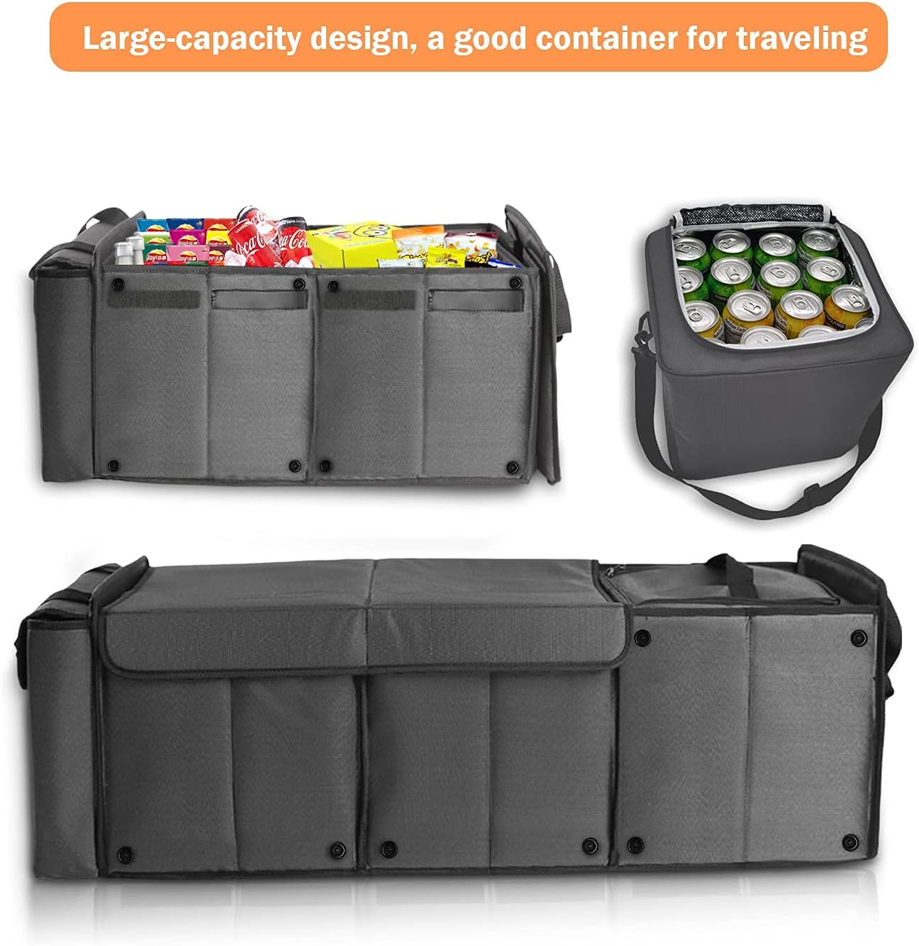 Hottest Sales Car Trunk Organizer with Portable Leakproof Cooler Bag,Foldable Cover,Adjustable Securing Straps,Collapsible Trunk Organizer for Cars,SUVs,Trucks and Other Vehicles(4-in-1 with Cooler)
