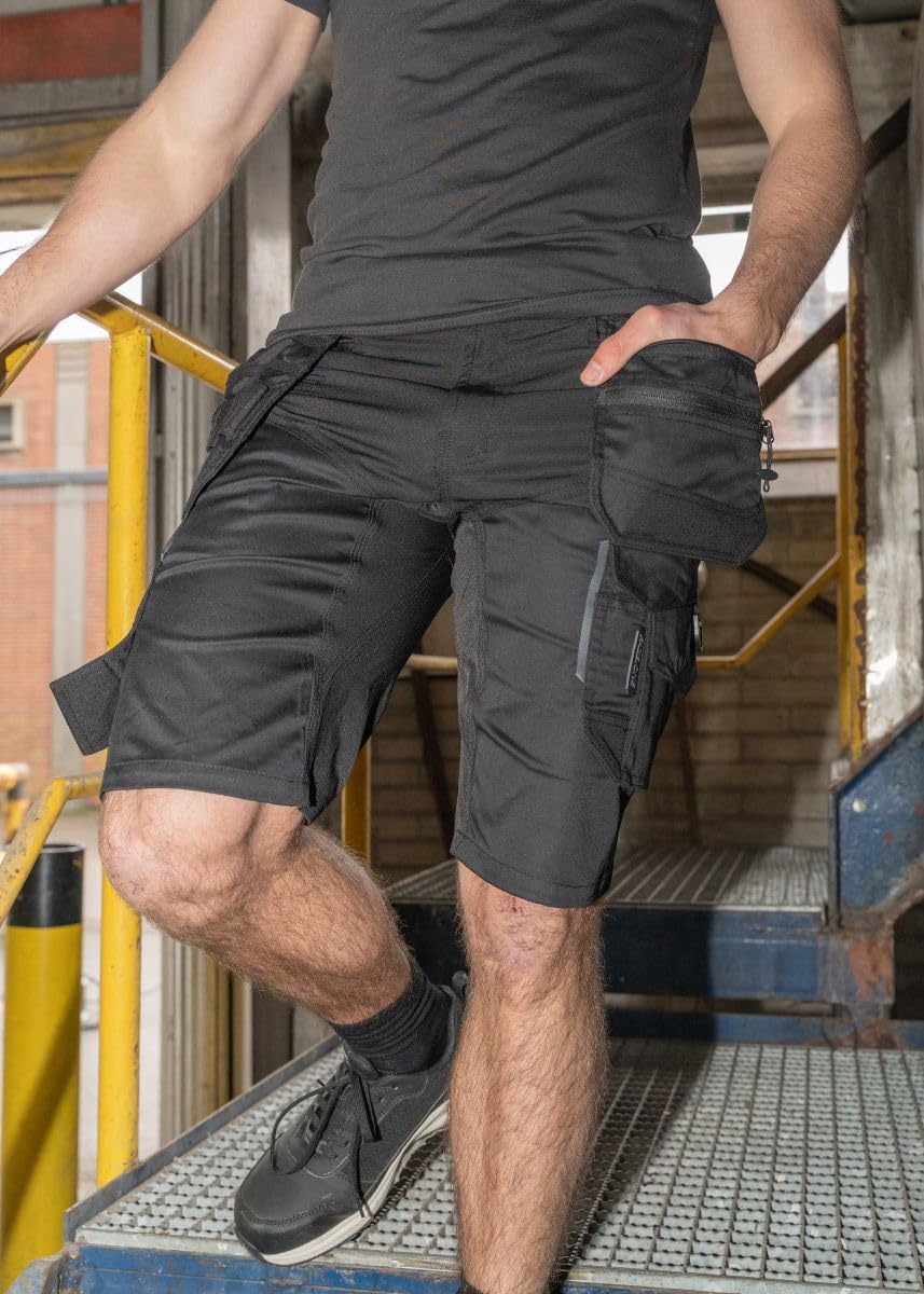 Faze.One Coach 8K Stretch Arbeitsshorts für Herren | Kurze Arbeitshose mit Holstertaschen | Herren-Workshorts | Robuste Profi-Workwear aus Ripstop | Schwarz
