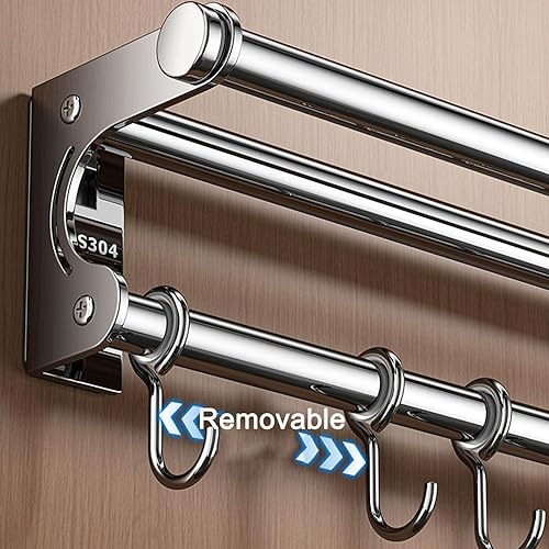 Miniatura 3 de Plata 15.7 in + 8 ganchos moderno colgador de utensilios de cocina, montaje en pared para cuchillo de montaje en pared, estante de almacenamiento de