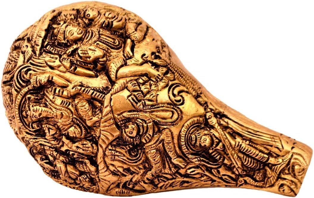 Indianstore4EveryoneRare Collection Brass Conch Shankha: Shiva-Parvati-Ganesha